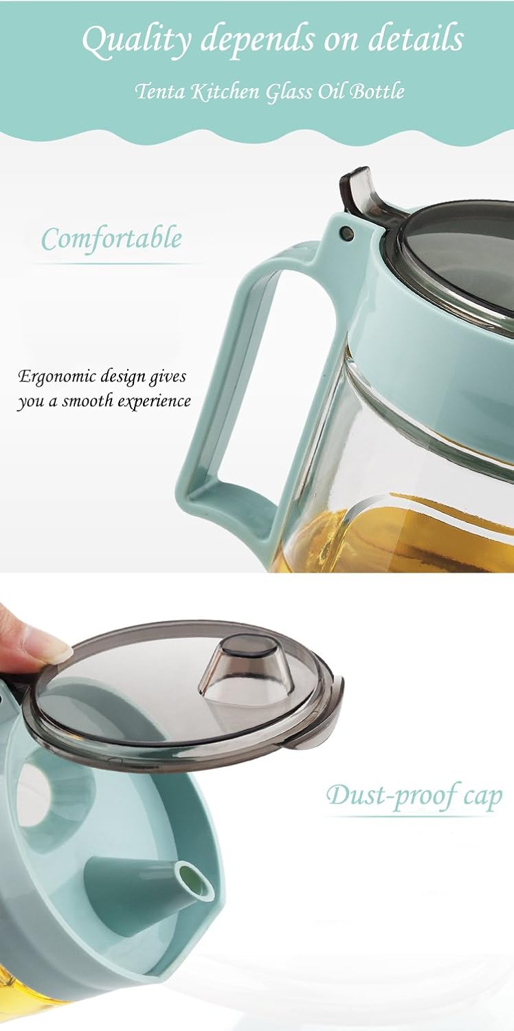 TENTA KITCHEN Olive Oil Vinegar Syrups Bottle Dispenser Cruet - 650ml(22Oz) Oil Bottle Glass With No Drip Plastic Bottle Spout And Protective Cap