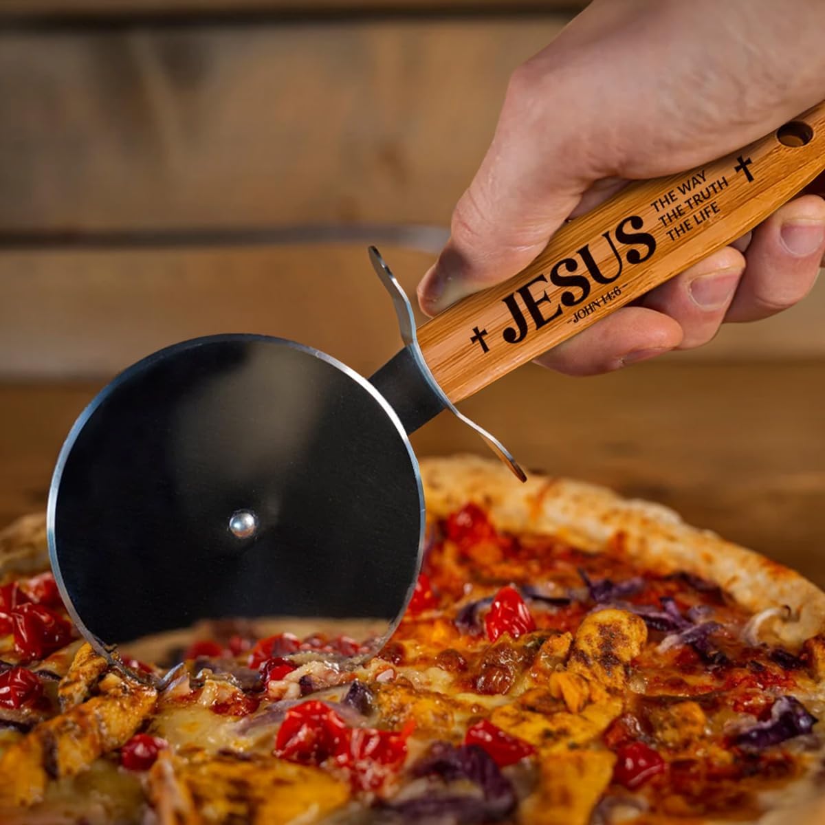 Pizza Cutter Wheel with Sharp Blade - Christian Gifts for Men, Women, Religious Gift for Husband, Birthday & Christmas Gift(The Way The Truth The Life)