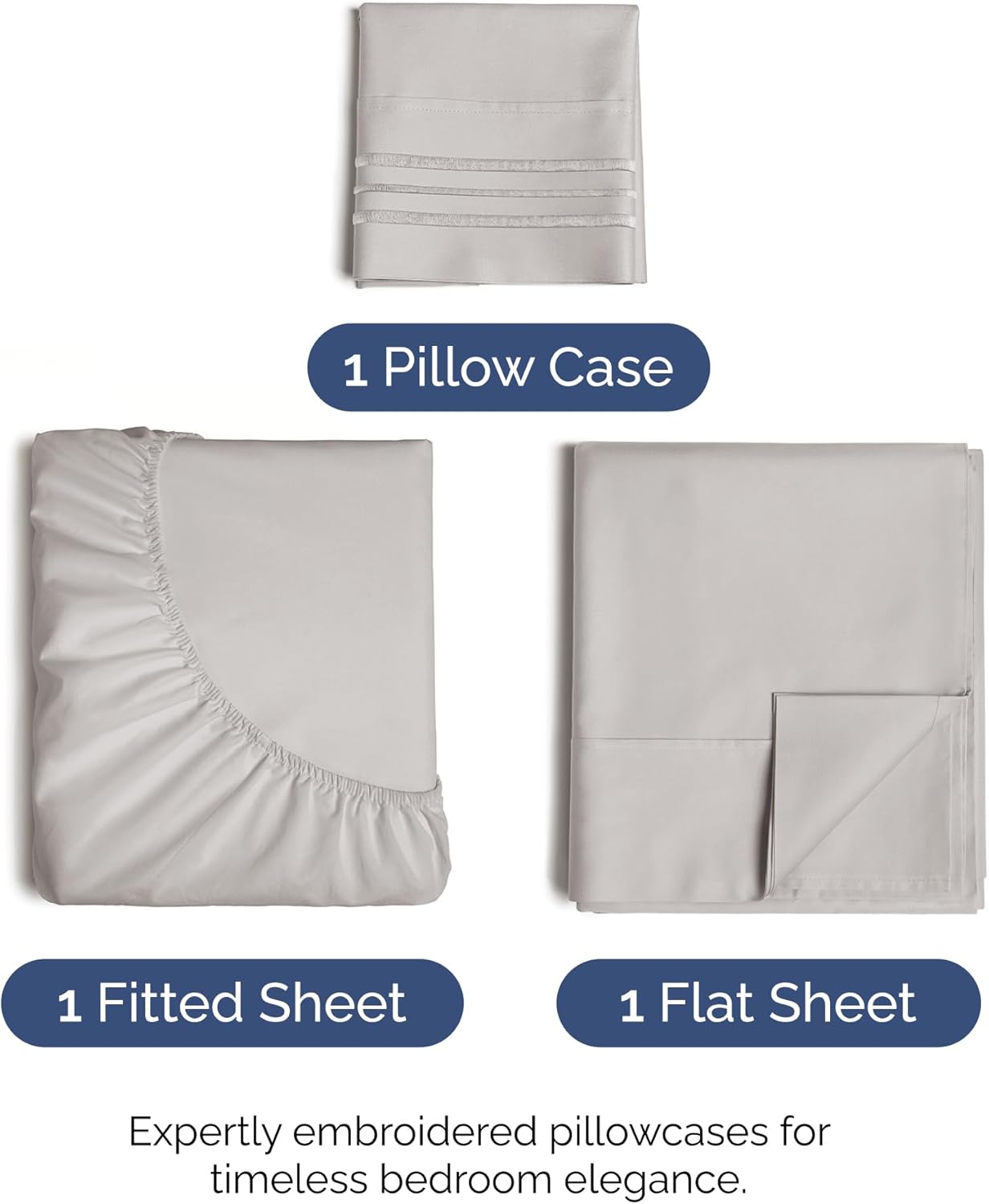 Twin XL Size 3 Piece Sheet Set - Comfy Breathable & Cooling Bed Sheets Set - Hotel Luxury Bedding for Women, Men, Kids, Teens, Boys & Girls - Deep Pockets, Soft, Wrinkle Free - Oeko-Tex - Light Grey