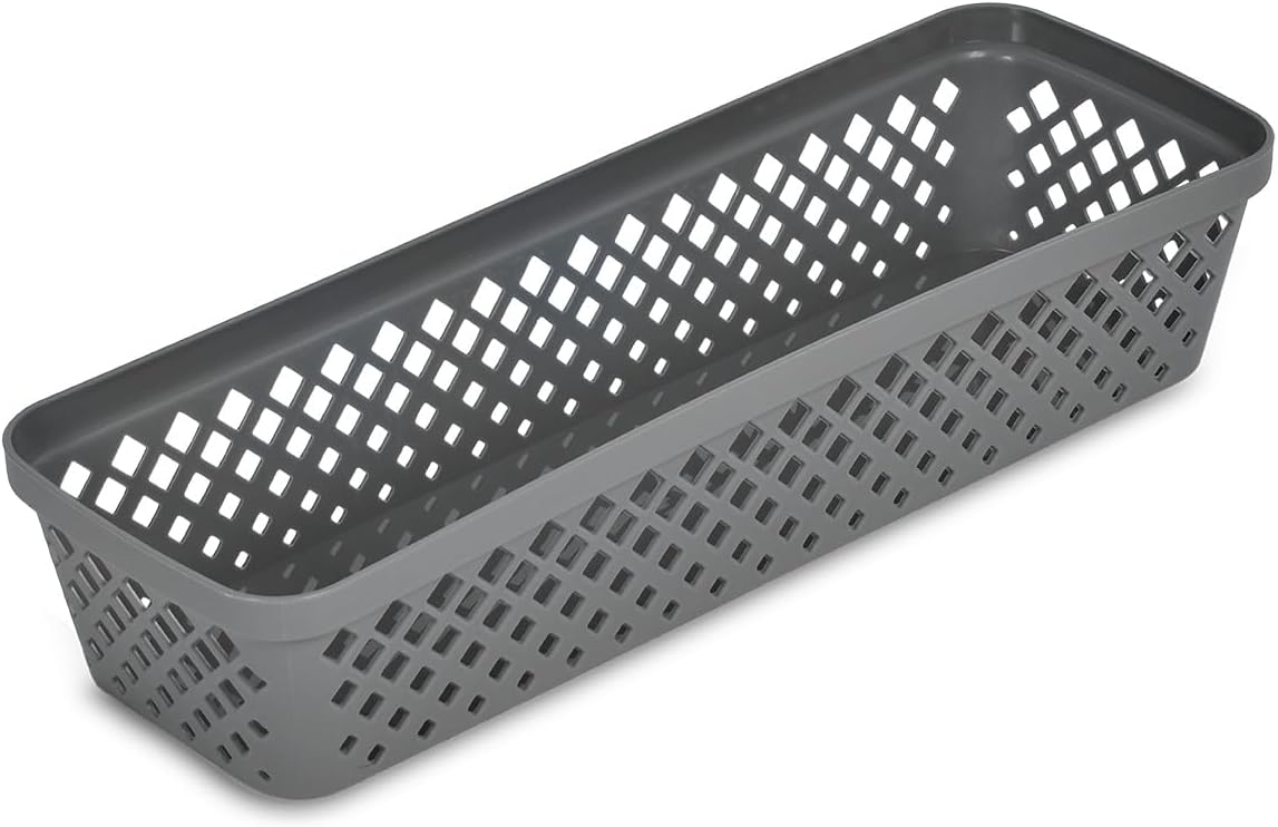 Glad Plastic Storage Basket Set - Multipurpose Drawer Trays, Kitchen Pantry Containers, and Bathroom Bins - 6 Pack Narrow Organizers, Grey