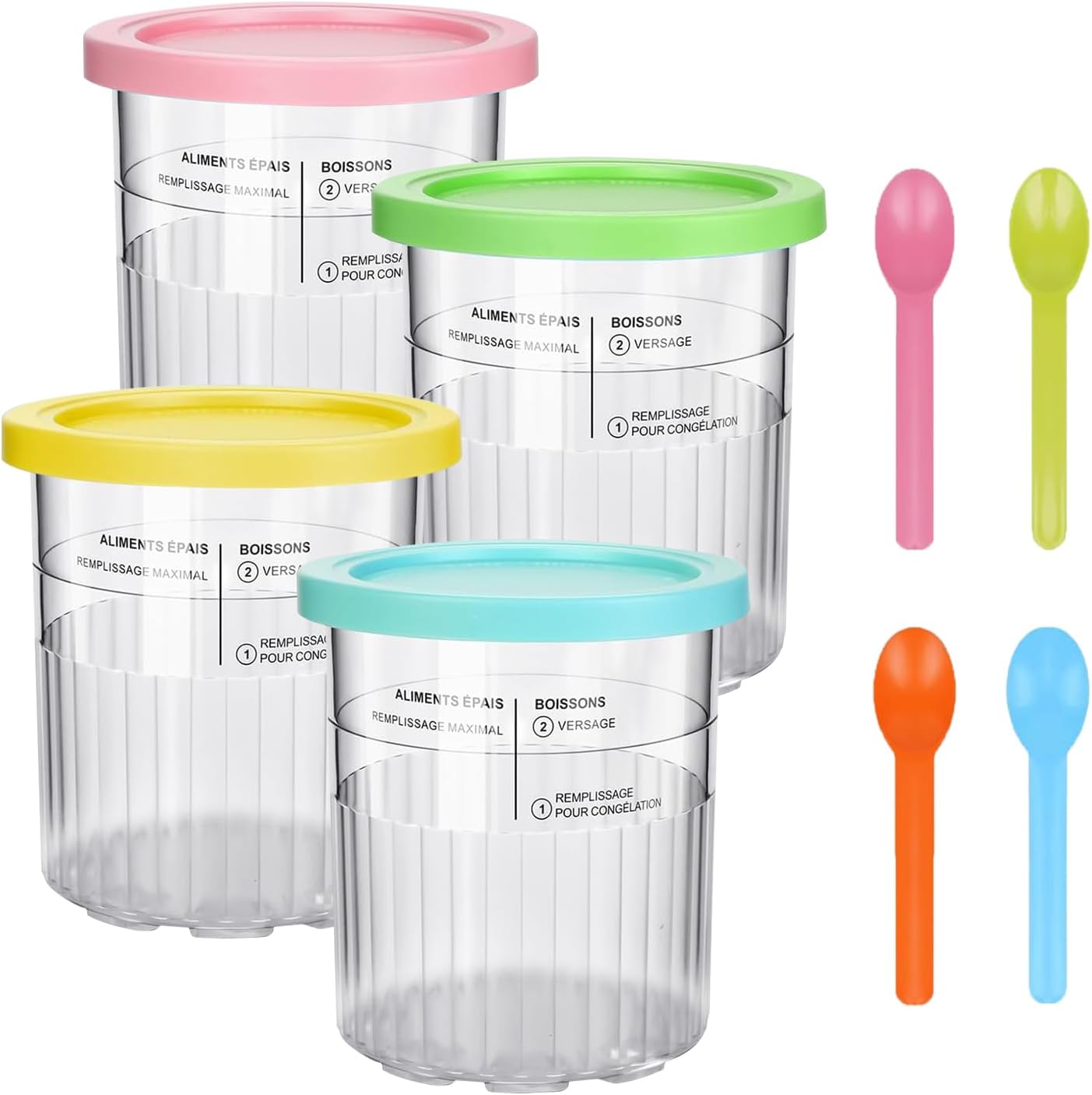 Diteje 4 Pack Replacement Creami Pints with Lids and Spoons,Creamy Ice Cream Containers 24oz Compatible with Ninja Creami NC500 NC501 Series Deluxe Makers