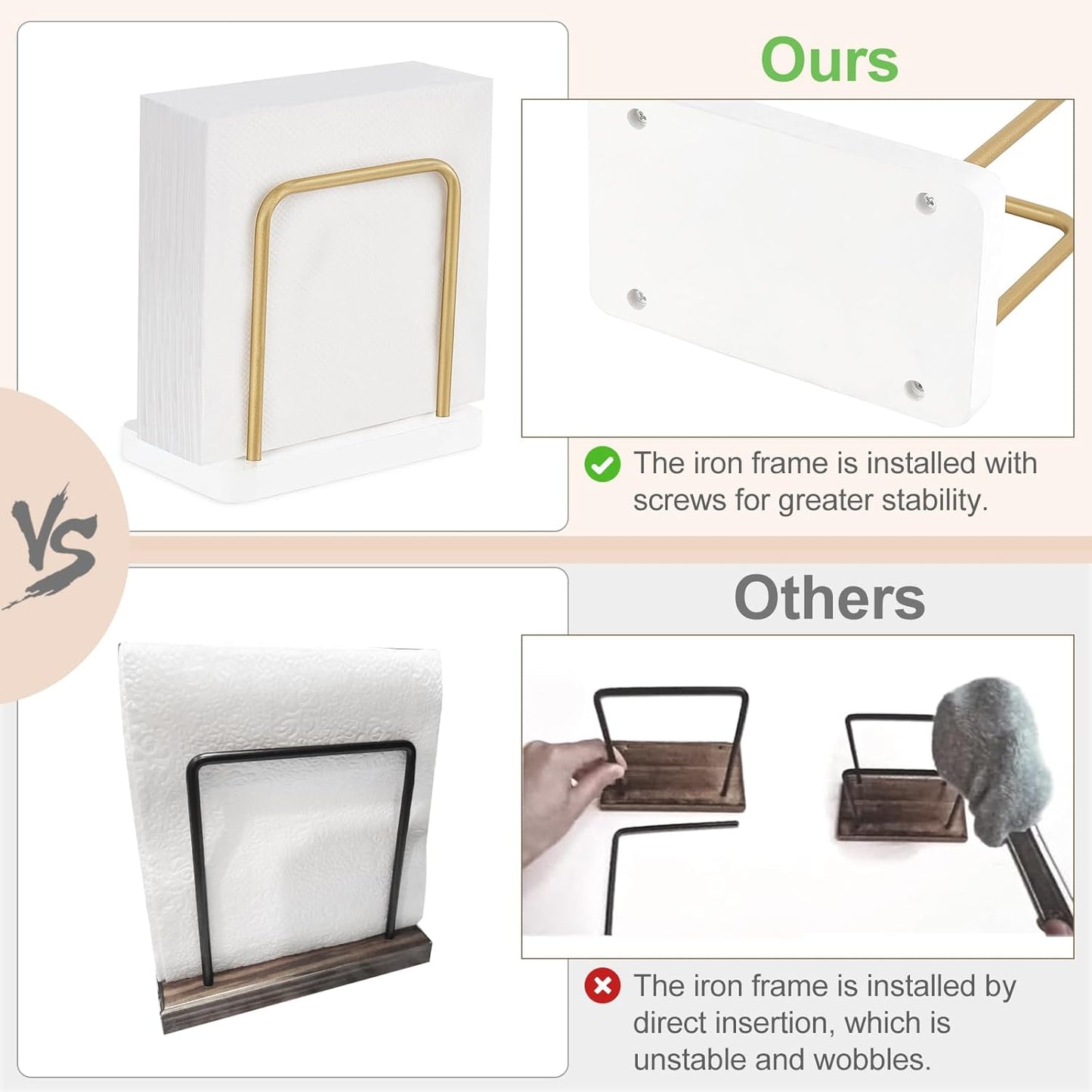 Mkono Napkin Holder for Table Wooden Paper Napkin Dispenser Servilletero for Kitchen Dining Room Cocktail Bar Party Outdoor, White