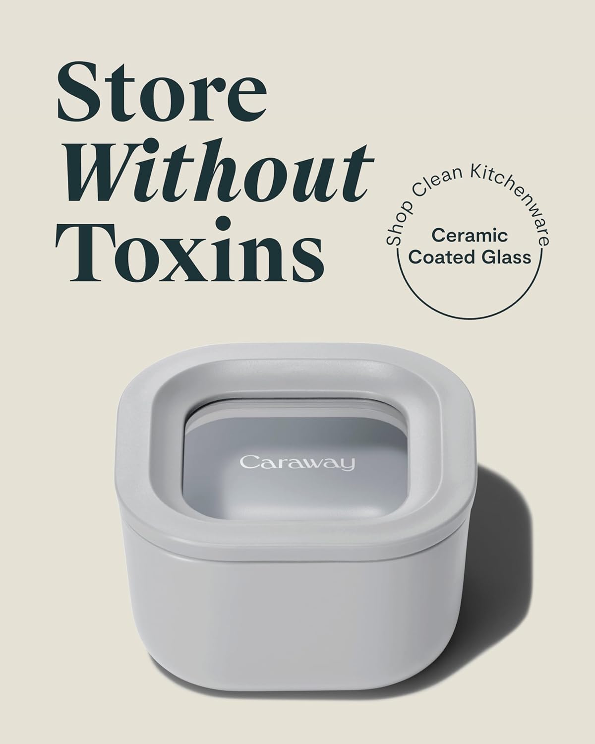 Caraway 2pc Glass Food Storage Set - 1.75 Cup Food Containers (2) - Non-Toxic Ceramic-Coated Glass - Air Release Technology - Compact & Stackable Design - Gray