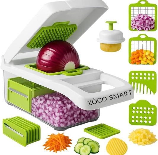 Pro Vegetable Chopper, Professional Mandoline Slicer for Kitchen, Veggie Chopper, Vegetable Slicer with Stainless Steel Blades, Food Chopper with Container, French Fry Cutter By Zôco Smart
