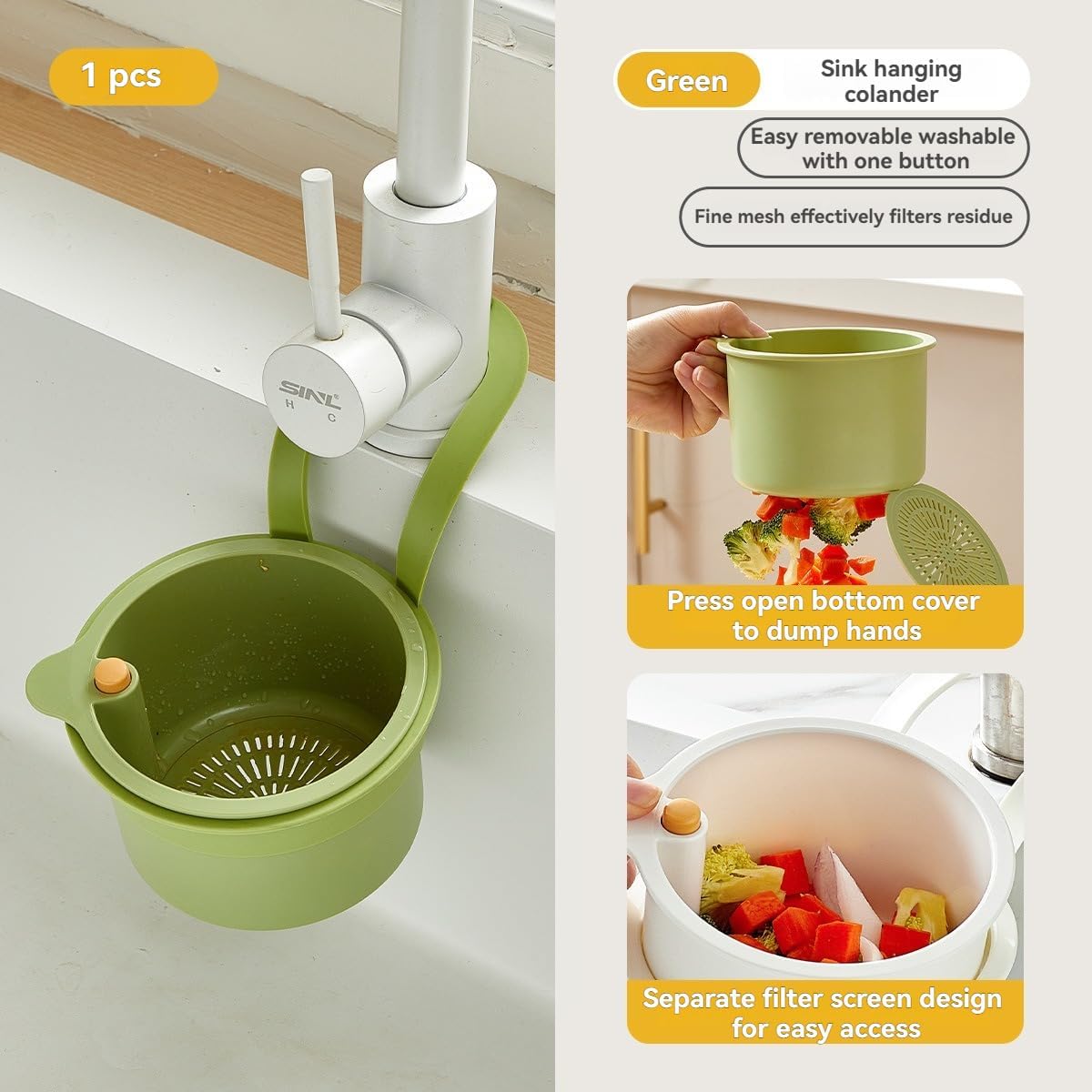 Over-Sink Drying Rack - Faucet Mount Drainer Basket, Rust-Proof Sink Trash Catcher for Kitchen Organization (Green)