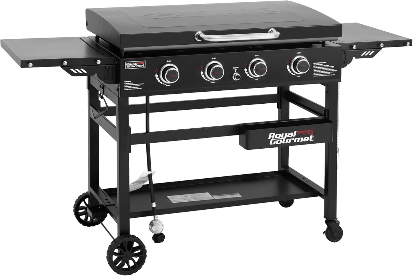 Royal Gourmet GB4000P 4 Burner Propane Gas Griddle with Hard Cover and Foldable Side Tables, 35-Inch Flat Top Grill with 766 Sq. In. Cooking Area for Backyard and Tailgating, Black