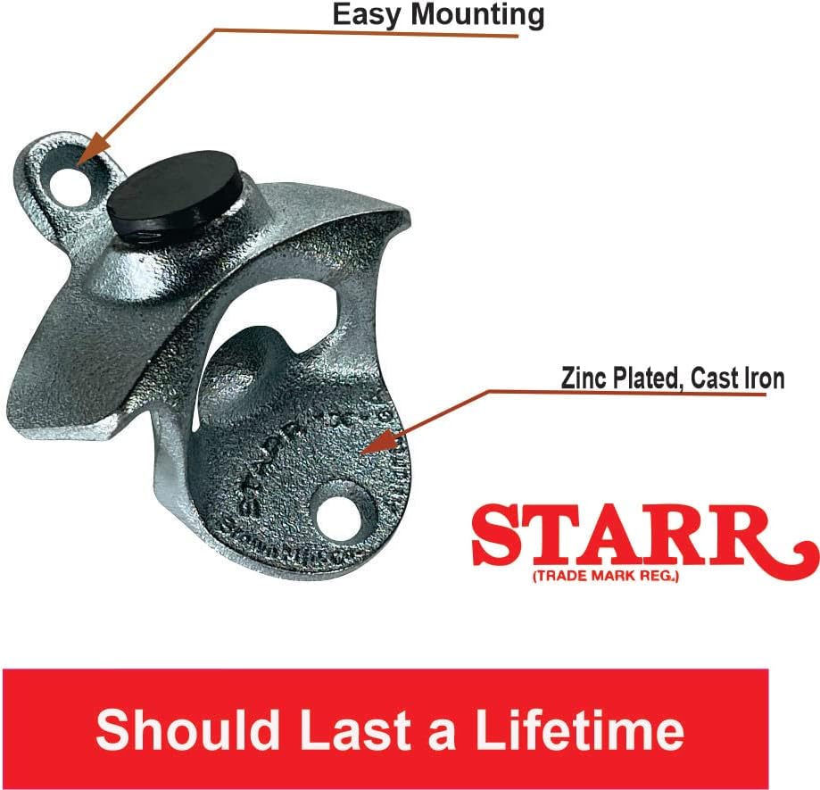 STARR “X” Wall Mounted Bottle Opener – Magnetic Bottle Cap Mount | Heavy-Duty Cast Iron, Classic Vintage Design