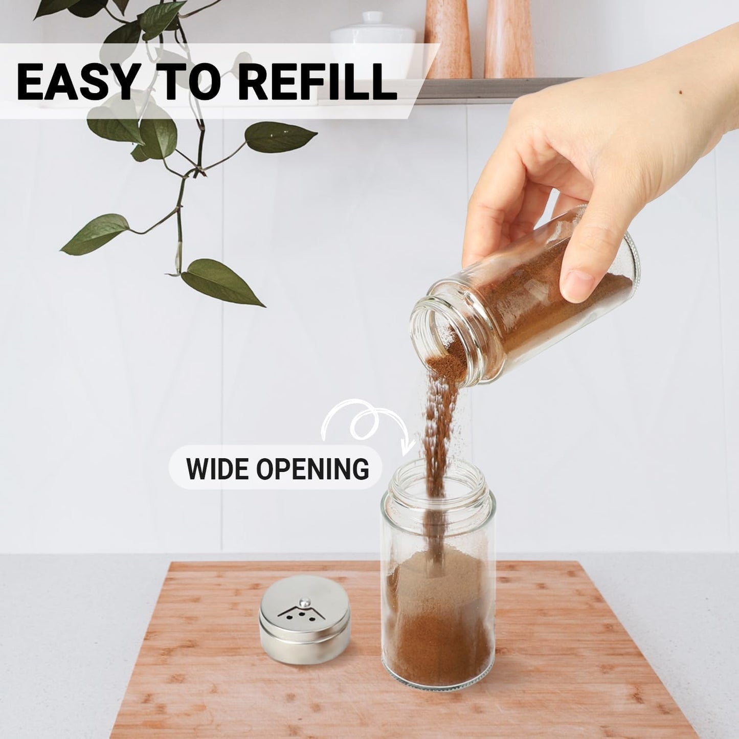 Segarty Spice Jar with Shaker Lids, 6 Pack 4 oz Glass Spice Jars with Adjustable Pour Large Holes for Herbs Grains, Clear Empty Seasoning Containers Spices Bottles Lid Salt Pepper Shakers