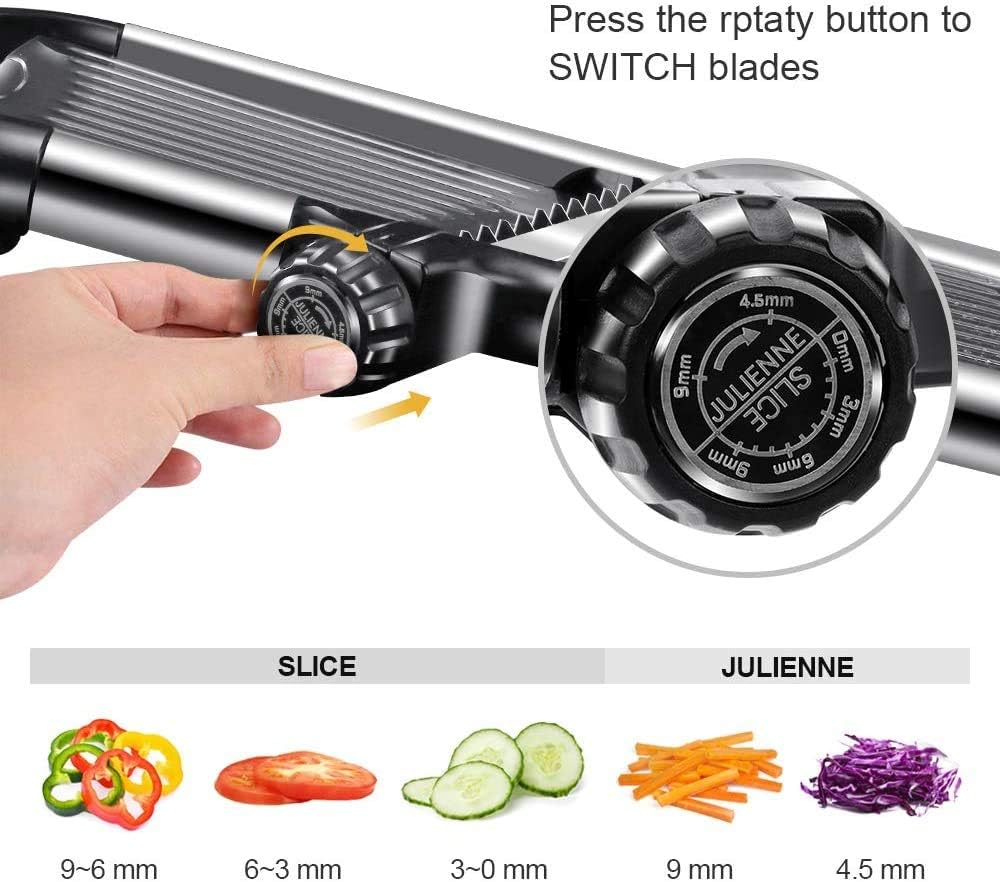 Masthome Mandoline Food Slicer Adjustable Thickness for Cheese Fruits Vegetables Stainless Steel Food Cutter Slicer Dicer with Extra Brush and Blade Guard for Kitchen