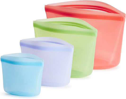 Stasher Premium Silicone Reusable Food Storage Bags, 4-Pack, Multi, Multi-Use Food Storage Bags, Lunch Bag, Travel Containers, BPA Free, Leak-free, Dishwasher-Safe, Eco-friendly