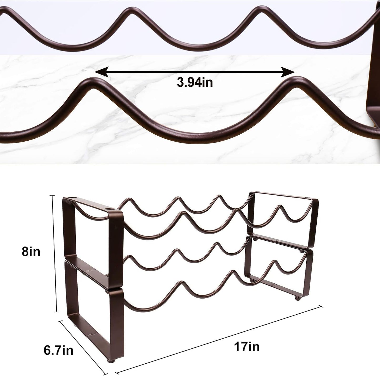 Stackable Wine Rack Countertop, 8 Bottles 2 Tier Wine Cabinet Counter, Wine Rack Holder and Storage, Metal Wine Bottle Holder Freestanding for Cabinet