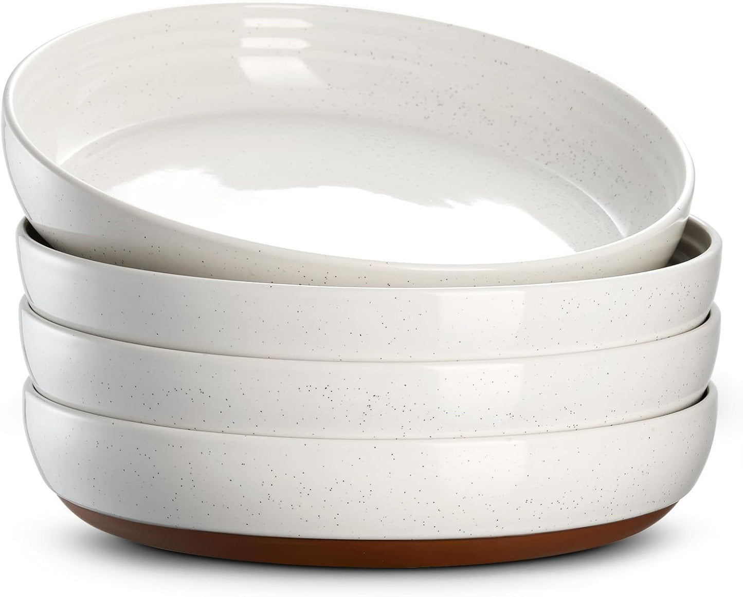 DOWAN 9.6" Ceramic Pasta Bowls Set of 4, Large Shallow White Dinner Bowls with Sesame Glaze Finish, Wide Bowl Plates for Pasta, Salad, Soup & Stew, Microwave & Dishwasher Safe, Housewarming Gift