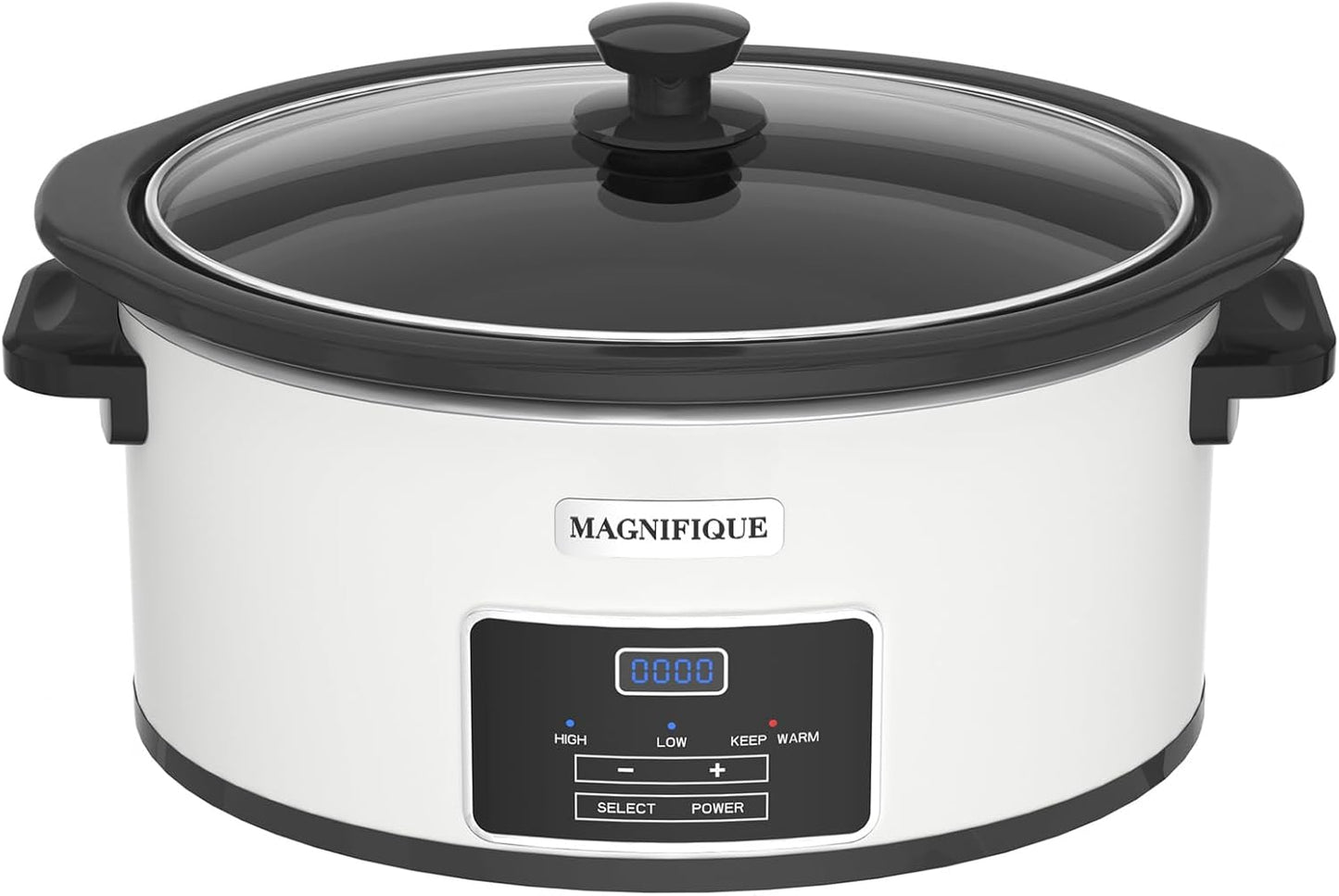 7-Quart Programmable Slow Cooker with Timer Keep Warm - Small Kitchen Appliance for Family Dinners - Serves 6+ People - Heat Settings: Keep Warm(White, Black Liner)