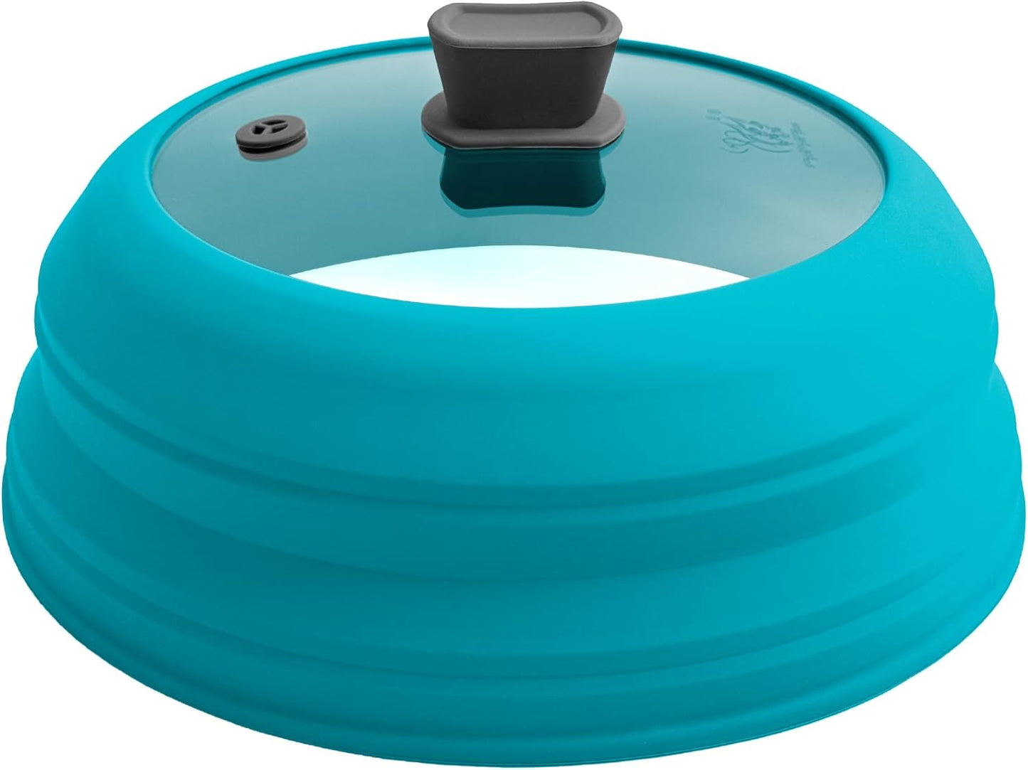 Microwave Splatter Cover for Food Collapsible Glass Microwave Cover Silicone Splatter Guard Dishwasher Safe Splatter Lid for Plates, Bowls, Pots & Stovetop Cooking 11.8" Blue