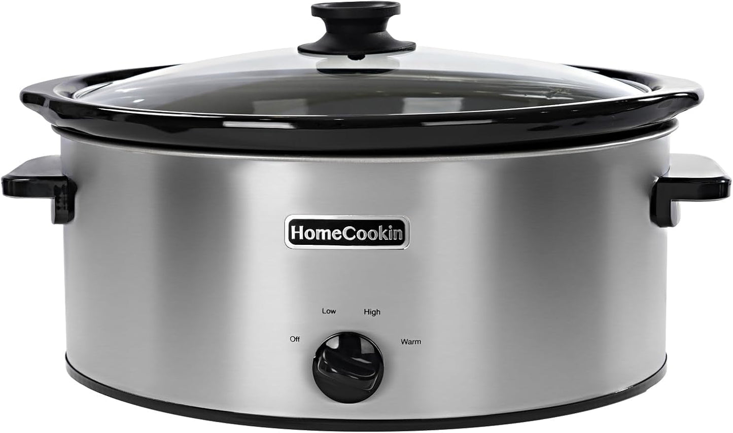 HOMECOOKIN 6 Quart Slow Cooker Oval Manual Pot Food Warmer with 3 Cooking Settings, Stainless Steel