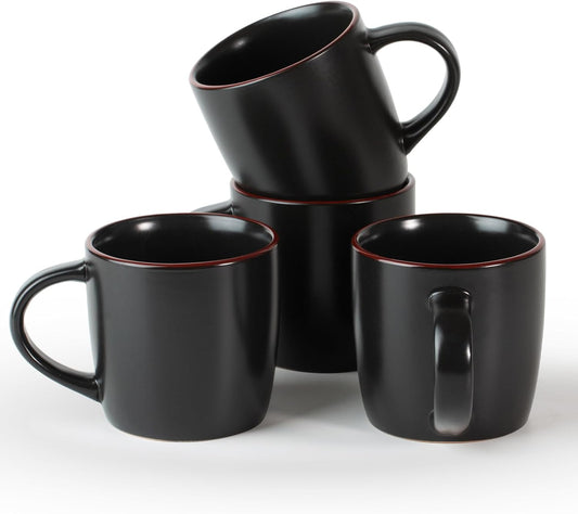 famiware Mercury Coffee Mugs 13 oz, Coffee Mugs Set of 4 with Handle, Cups for Latte, Hot Tea, Cappuccino, Mocha, Cocoa, Black