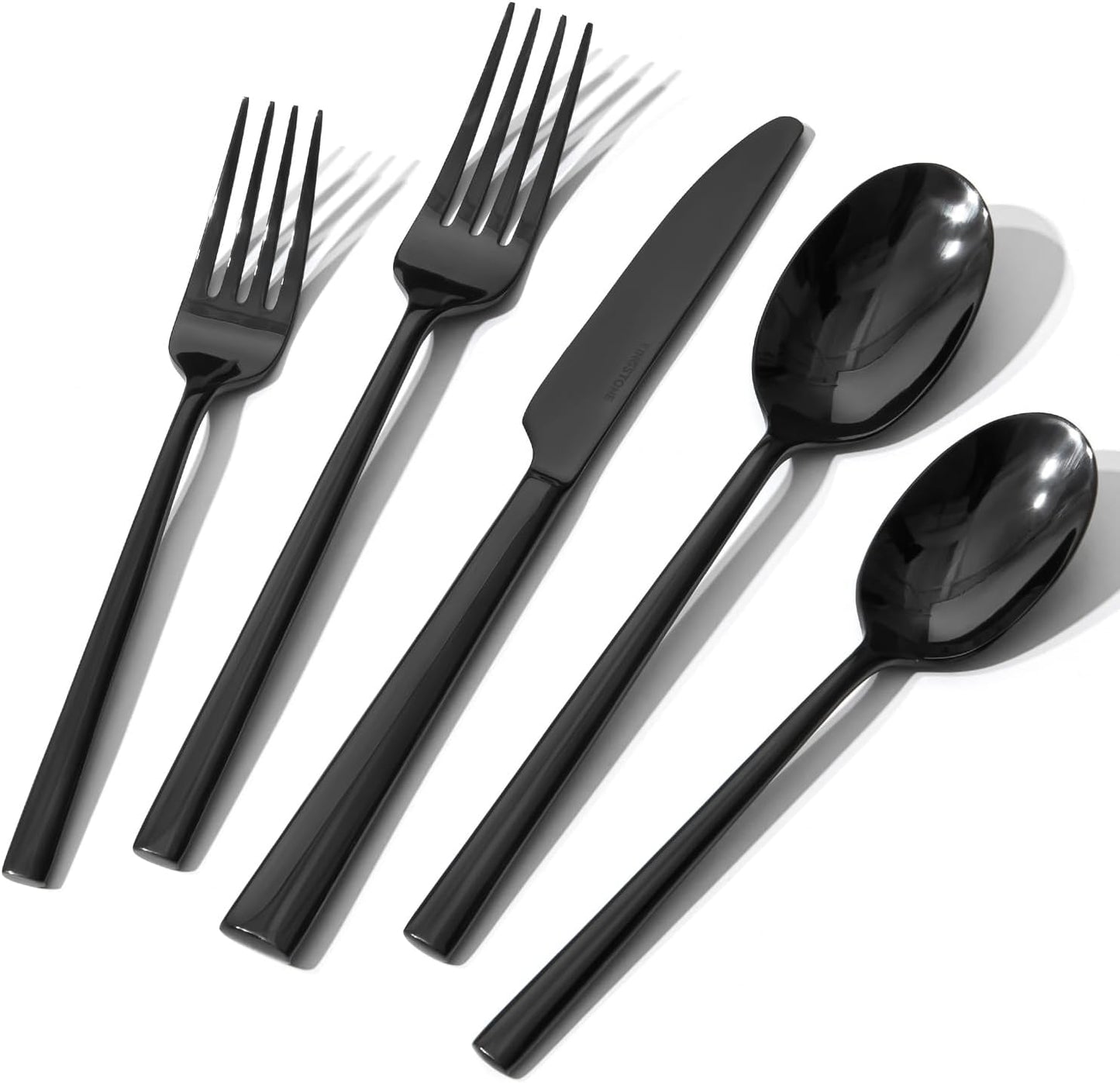 KINGSTONE Black Silverware Set, 40-Piece Forged Flatware Set Cutlery Set Premium Stainless Steel, Service for 8, for Kitchen, Home, Wedding, Party, Mirror Polished and Dishwasher Safe