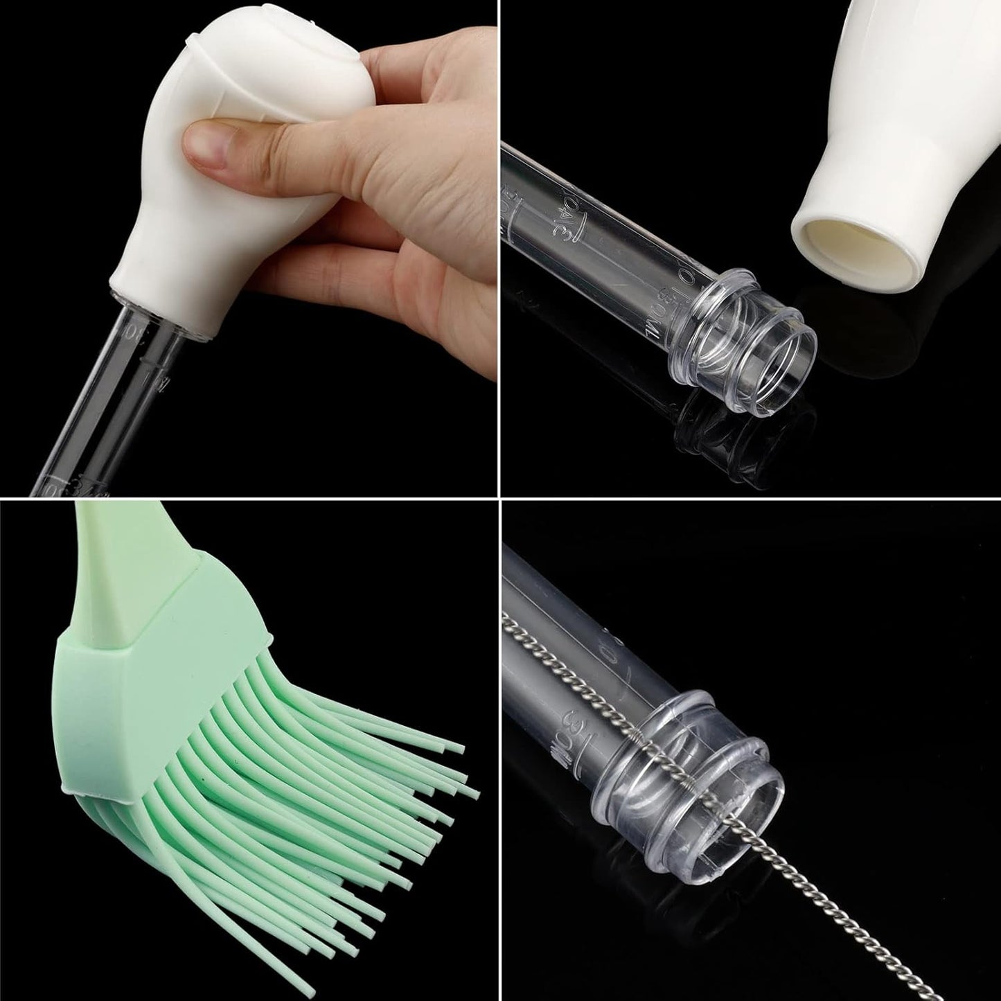 Boao 5 Pieces Nylon Heat-resistant Turkey Baster Cooking Set Includes Meat Baster, 1 Silicone Basting Brush and 2 Cleaning Brush for BBQ Grill Baking Kitchen Cooking(Black, White)