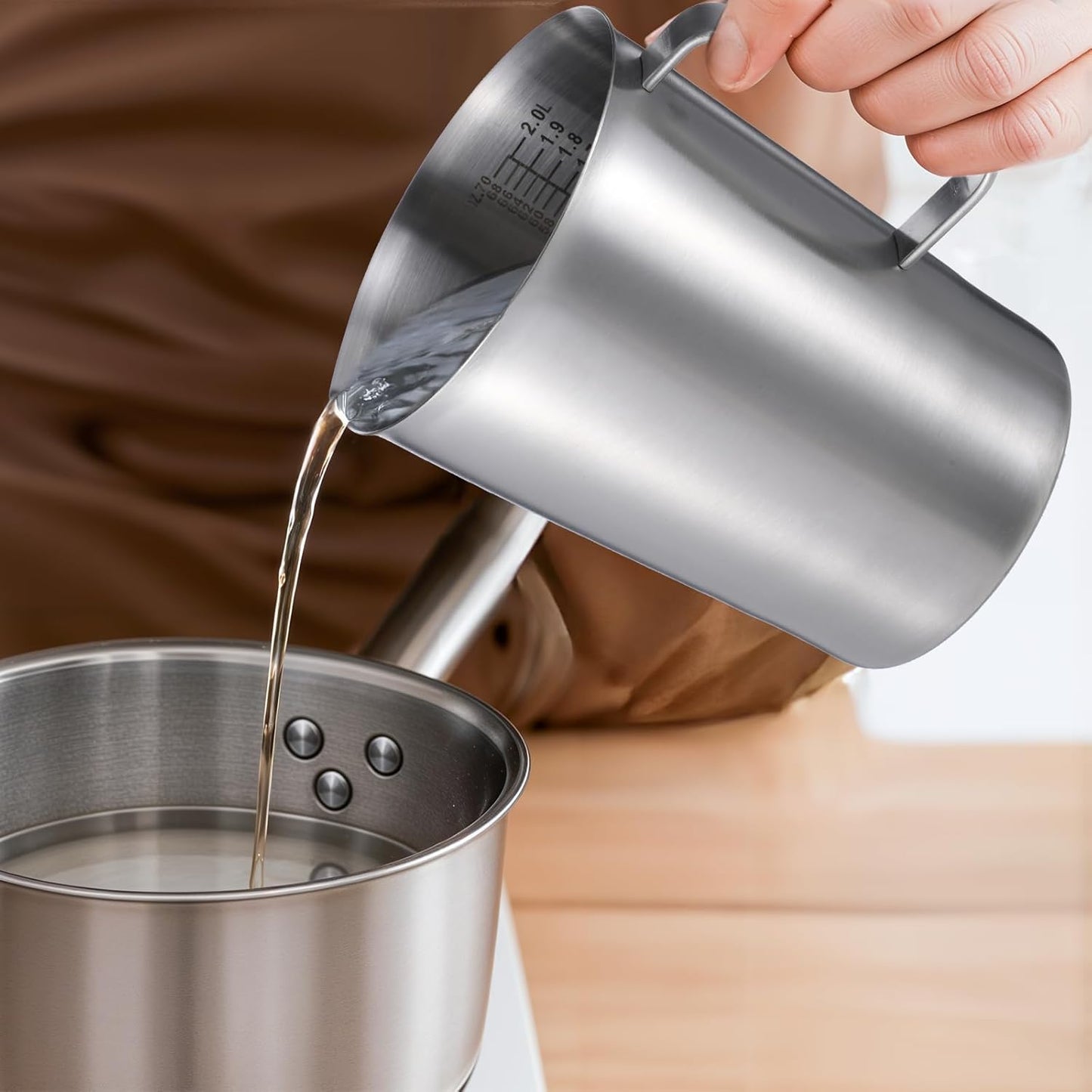 3 Pieces Stainless Steel Measuring Cups Metal Pitcher with Oz and ML marking Measuring Cup with Handle and Pour Lip, 16 Ounce (2 Cups), 32 Ounces (4 Cup), 64 Ounces (8 Cup)