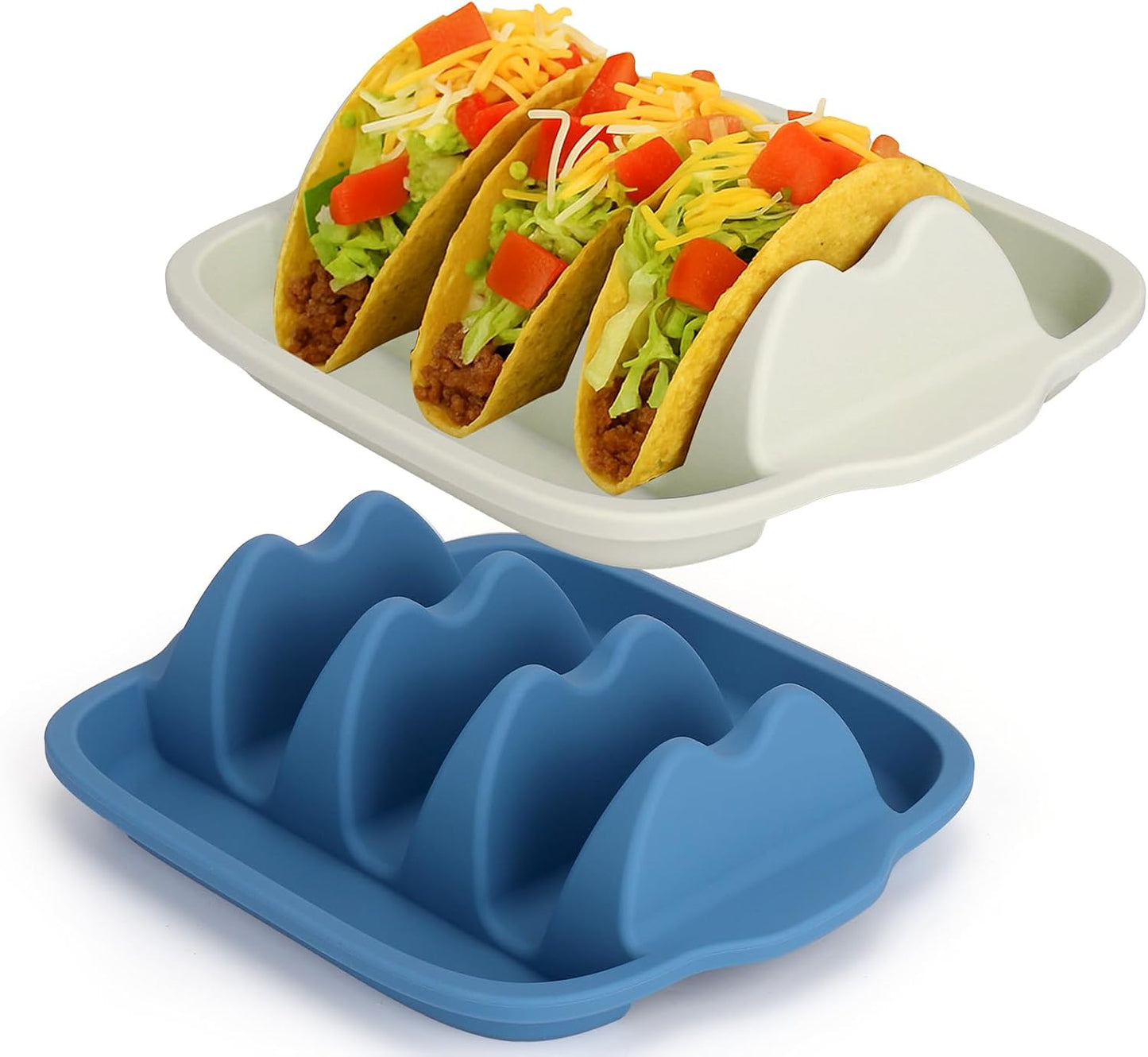 Juome Upgraded Silicone Taco Holder 2 Packs - Reusable Taco Plates with Dividers, Taco Rack Holders Stand for Hard/Soft Taco Shell Holder, Taco Party Serving Tray Plates, Dishwasher & Microwave Safe