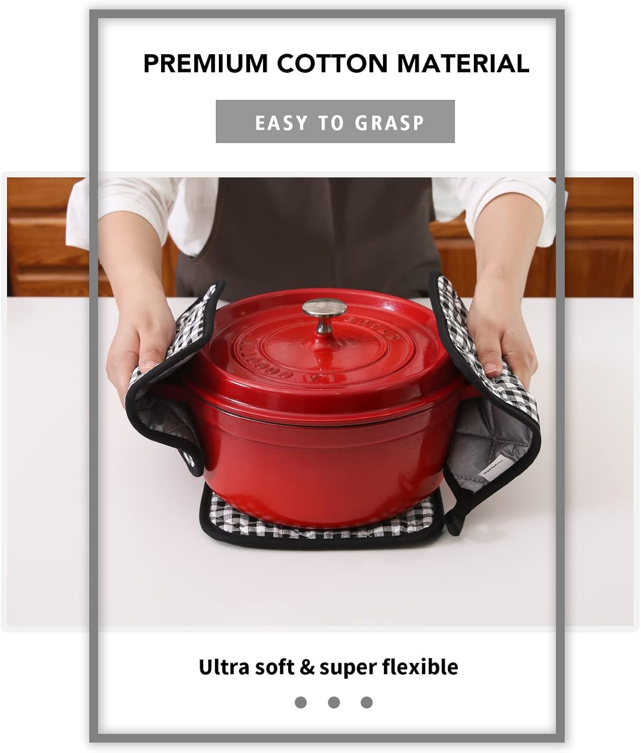 Joyhalo 4 Pack Pot Holders for Kitchen,Cotton Oven Holder with Great Heat Resistance,Non Slip Hot Pads for Kitchen Clearance,Black Buffalo Plaid