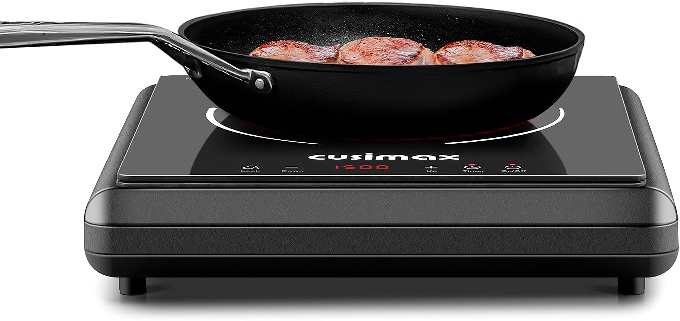 CUSIMAX 1500W Hot Plate, Portable Infrared Electric Stove for Home with 7 Speed,Ceramic Countertop Stove Sensor Touch,Kids Safety Lock and Timer,Compatible for All Cookwares