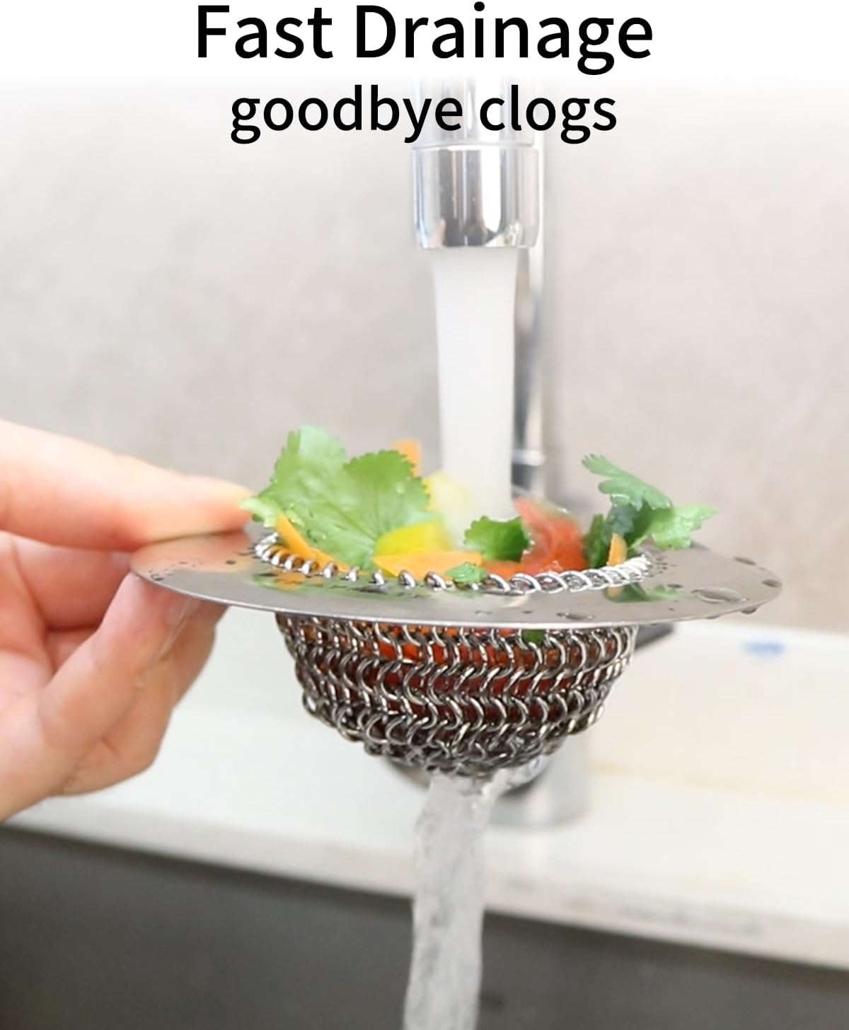 TRAPMATE Kitchen Sink Drain Strainer, Stainless Steel Sink Drain Strainer, 4.4 inch Sink Strainer Basket, Upgrade Anti-Clogging Garbage Disposal Strainer For US Standard Kitchen Drain, Dishwasher Safe