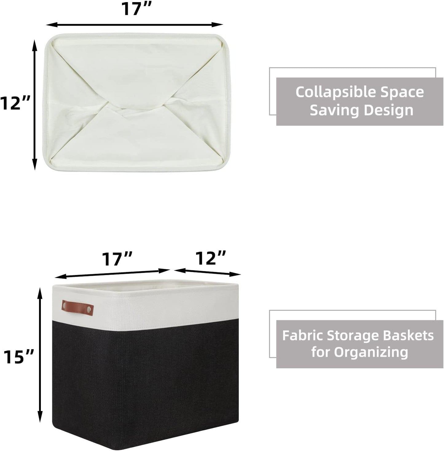 HNZIGE Baskets Shelf Baskets for Clothes 2 Pack Large Storage Bins Fabric Baskets for Organizing, Collapsible Rectangular Canvas Linen Storage Basket with Handles for Storage Closet (White&Black)