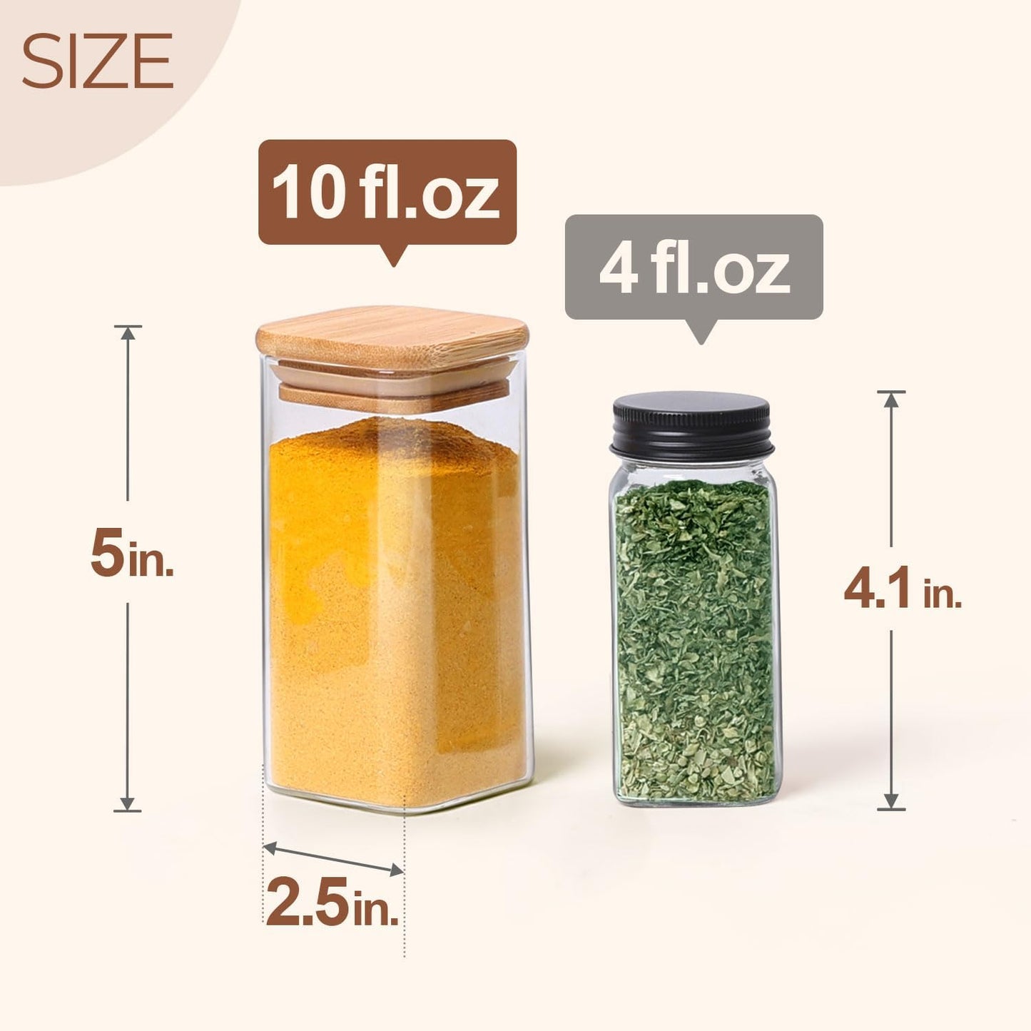 ComSaf 12Pcs Glass Spice Jars with Bamboo Lid, 10oz Airtight Square Containers with 275 Black Lables, Empty Seasoning Jars for Spice Salt Sugar