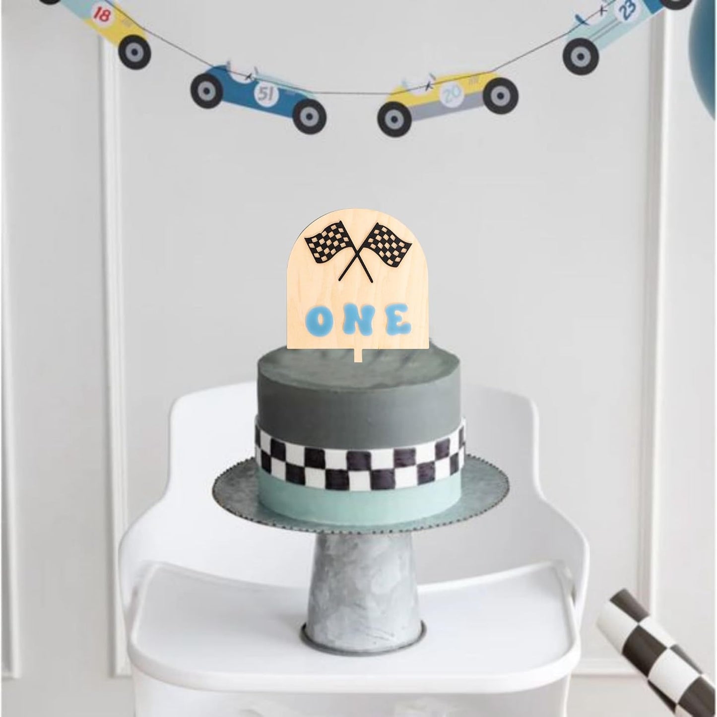 Race Car One Cake Topper - Racing Theme Wooden Cake Topper, Fast One Birthday Decoration for First Birthday Party, Anniversary, Smash Cake, Baby Photo Booth Props...