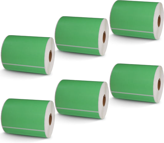 BETCKEY - 4" x 6" Shipping Labels Compatible with Zebra & Rollo Label Printer(not for dymo 4XL),Premium Adhesive & Perforated[Green, 6 Rolls, 1500 Labels]