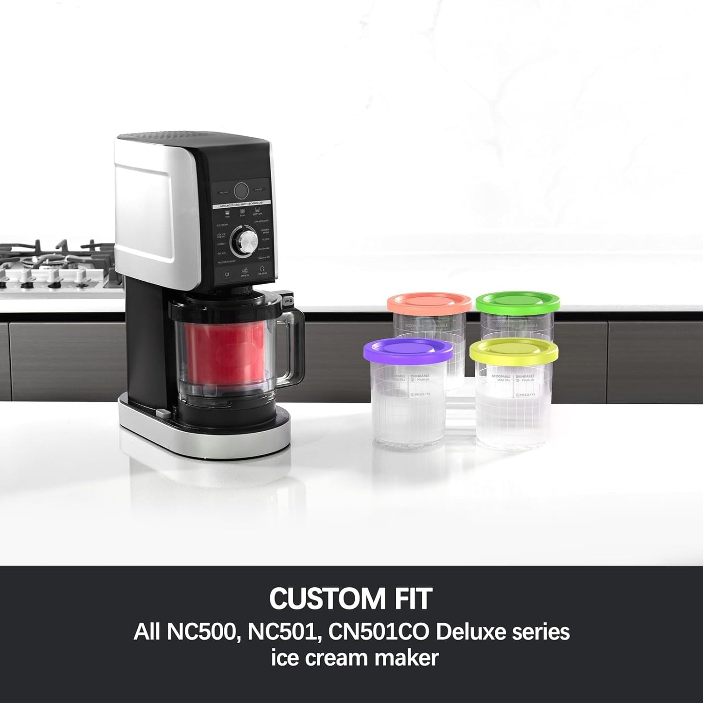 Pint Containers Replacement for Ninja Creami Deluxe Pints and Lids - 4 pack, 24OZ XL Cups Compatible with Ninja Creami 11-in-1 Ice Cream Maker NC500 NC501 Series