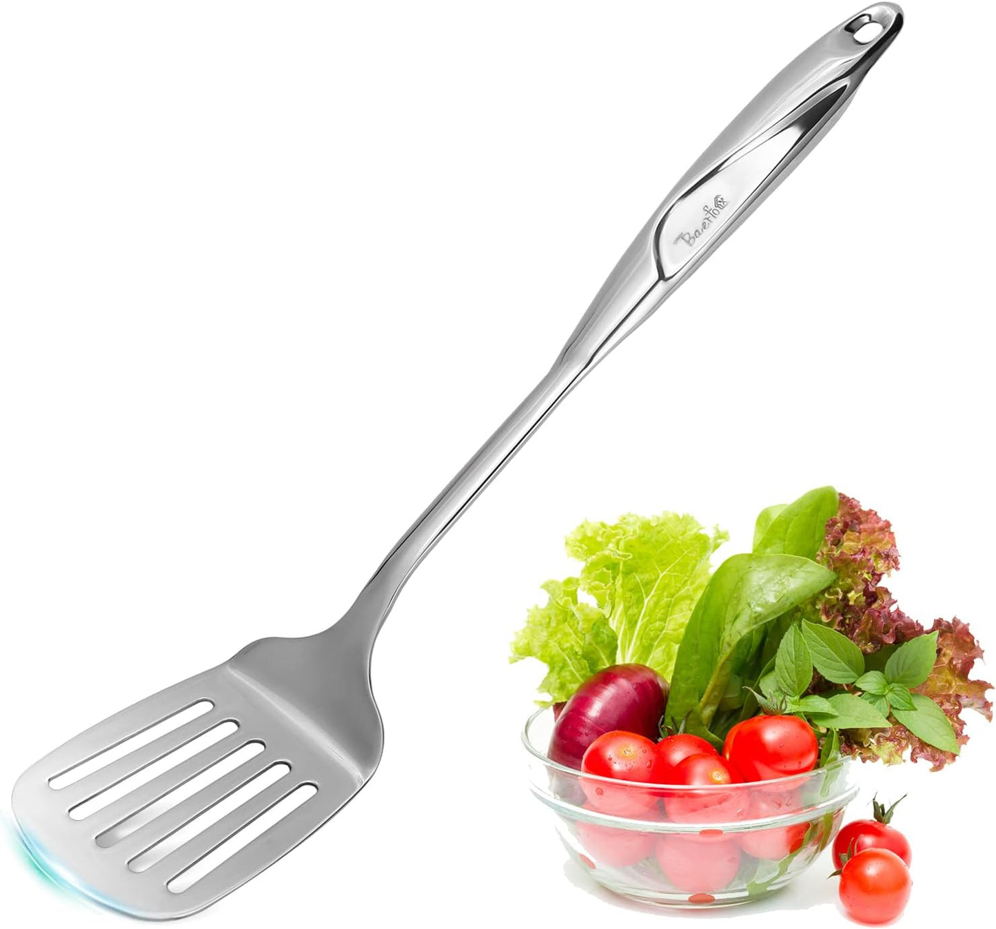 Kitchen Utensils, Contains Soup ladle, Spaghetti Claw, Wok Turner Shovel, Slotted Turner, Premium Stainless Steel, No rust, Dishwasher Safe (Slotted Spatula)