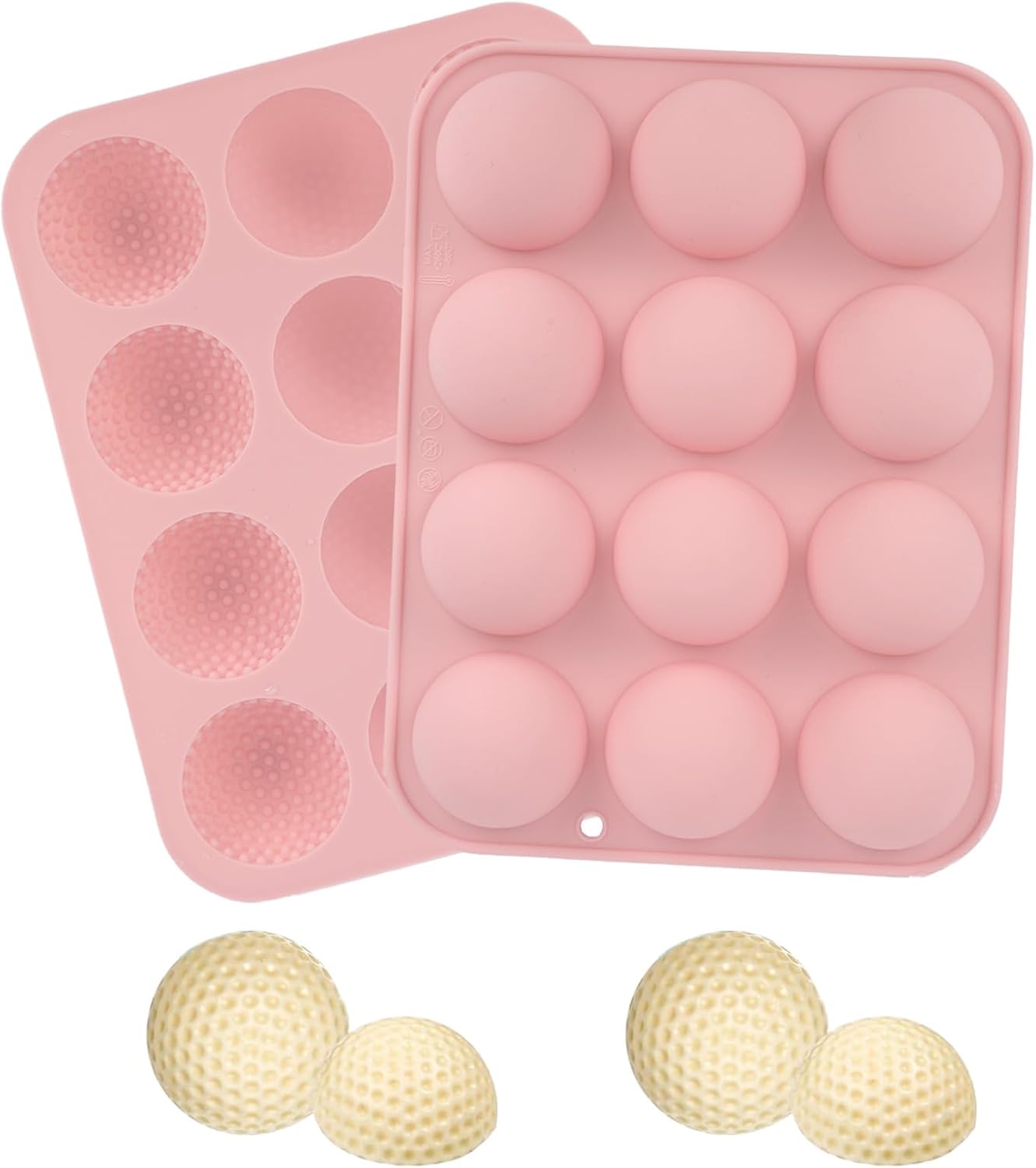 Silicone Golf Ball Chocolate Mold, 12 Cavity Golf Ball Cake Pop Mold for Cake Decorations Hot Chocolate Bombs Candy Fondant and More (Pink)