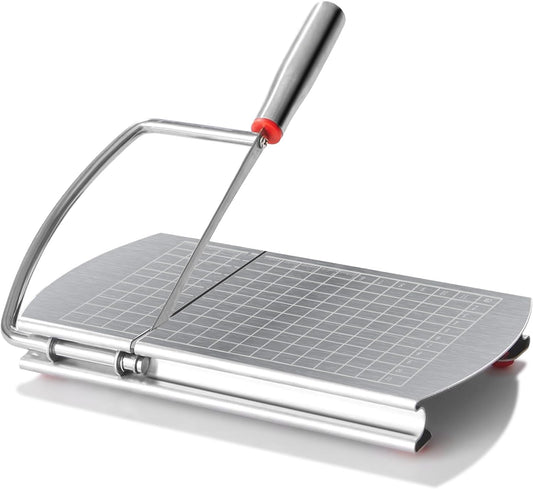 Cheese Slicer, Multipurpose Cheese Cutter Stainless Steel Cheese Slicers for Block Cheese, Butter, Sausages, Fruits Kitchen Gadget Cheese Cutting Board