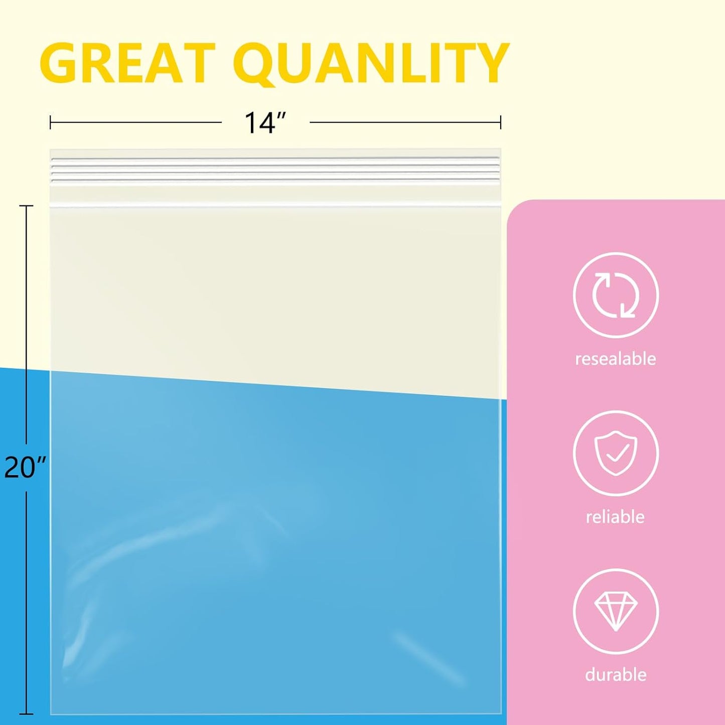 iMailer - 500 Pcs- 14" x 20" Large Zip Bags for Storage - Reclosable Plastic Zip Poly Bags for Clothing, T-Shirts, Pants