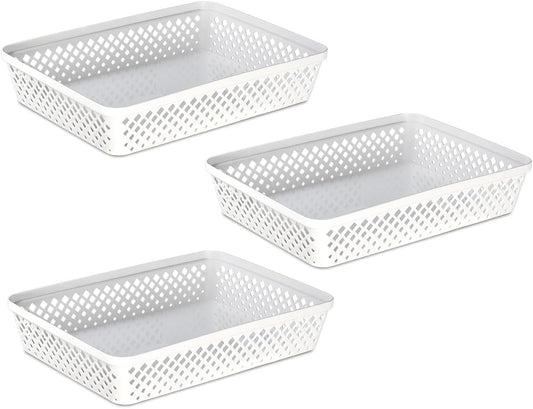 Glad Plastic Storage Basket Set - Multipurpose Drawer Trays, Kitchen Pantry Containers, and Bathroom Bins - 3 Pack Large Organizers, White