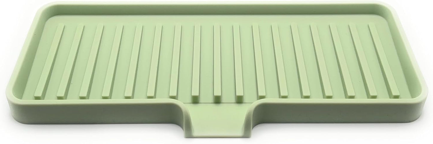 Happitasa Silicone Soap Dish Tray and Sponge Holder with Drain Chute | Bathroom and Kitchen Sink Organizer Caddy (Pistachio, 9"x3.5", 5.6 Ounces)