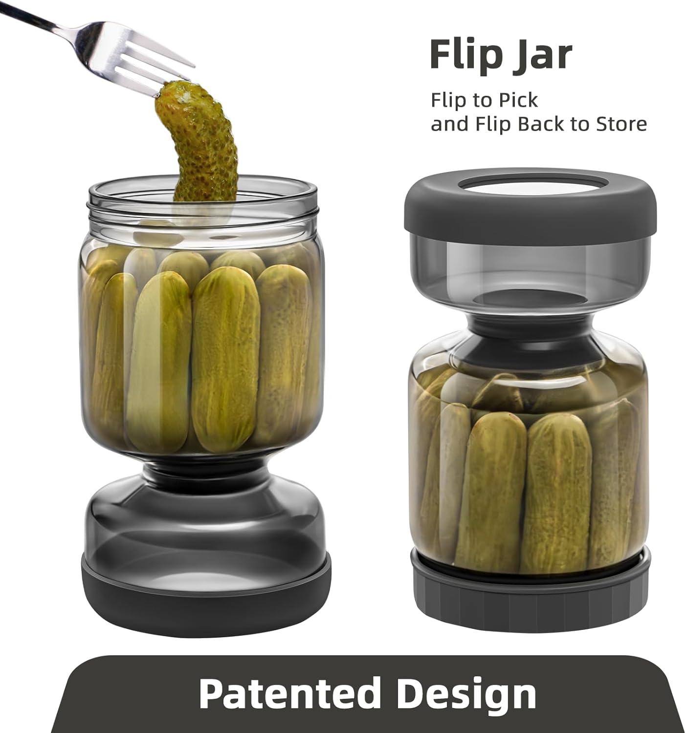 WhiteRhino Pickle Jar with Strainer Flip,34oz Pickle Container Pickle and Olive Hourglass Jar,Glass Flip Pickle Jar Juice Separator Jar with Airtight Lid for Jalapeno Gherkin