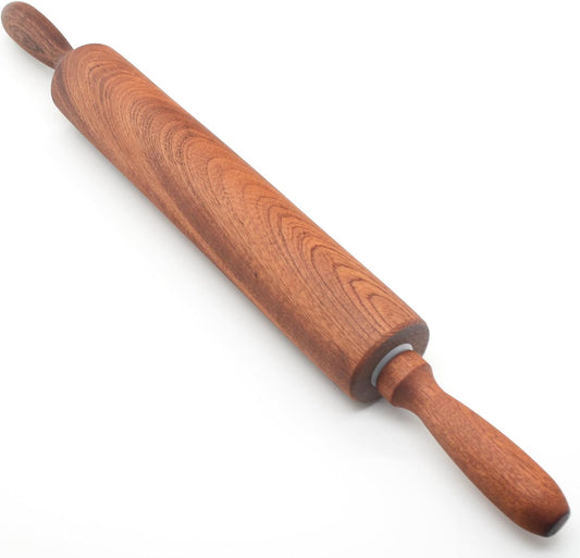 Classic Sapele Wooden Rolling Pin With Handles,Wood Baking Roller （17''L x 1.77"W)