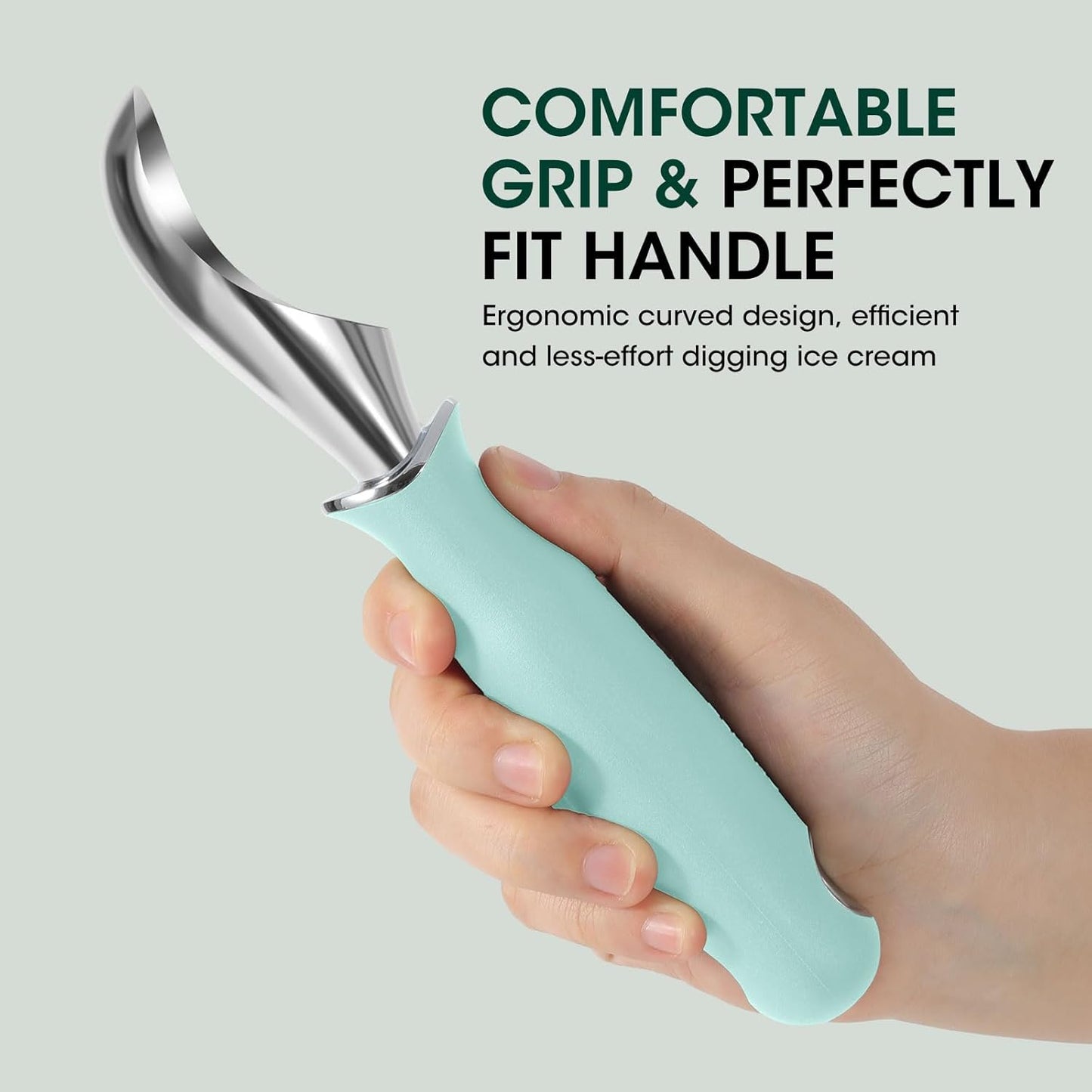 Beneno Heavy Duty Ice Cream Scoop - Upgraded Anti-Fracture Design, Comfortable Grip Long Handle, Effortless Scooping & Dishwasher Safe, Mint