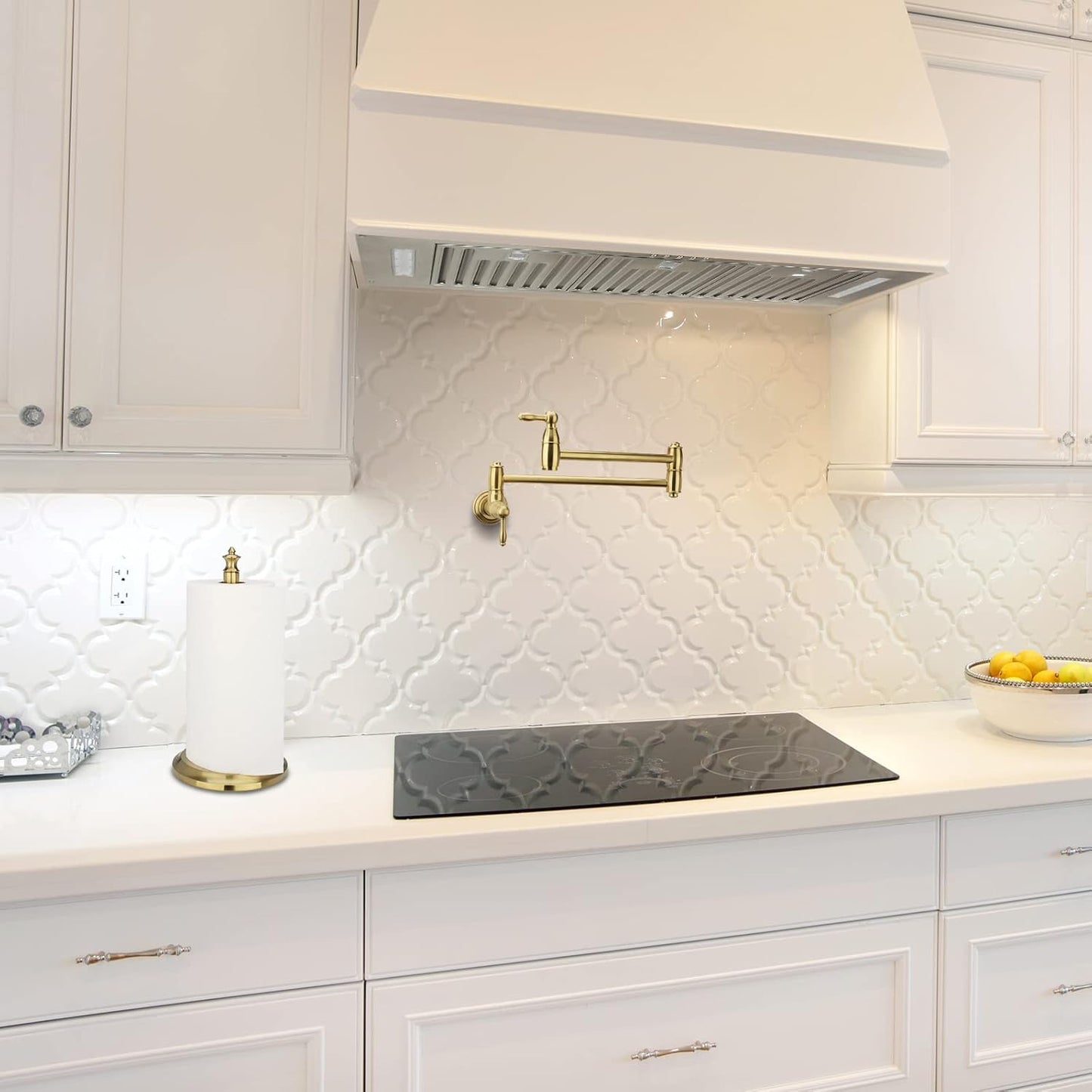 Akicon Paper Towel Holder Stand for Kitchen Countertop & Dining Room Table (Brushed Gold Brass, Classical)