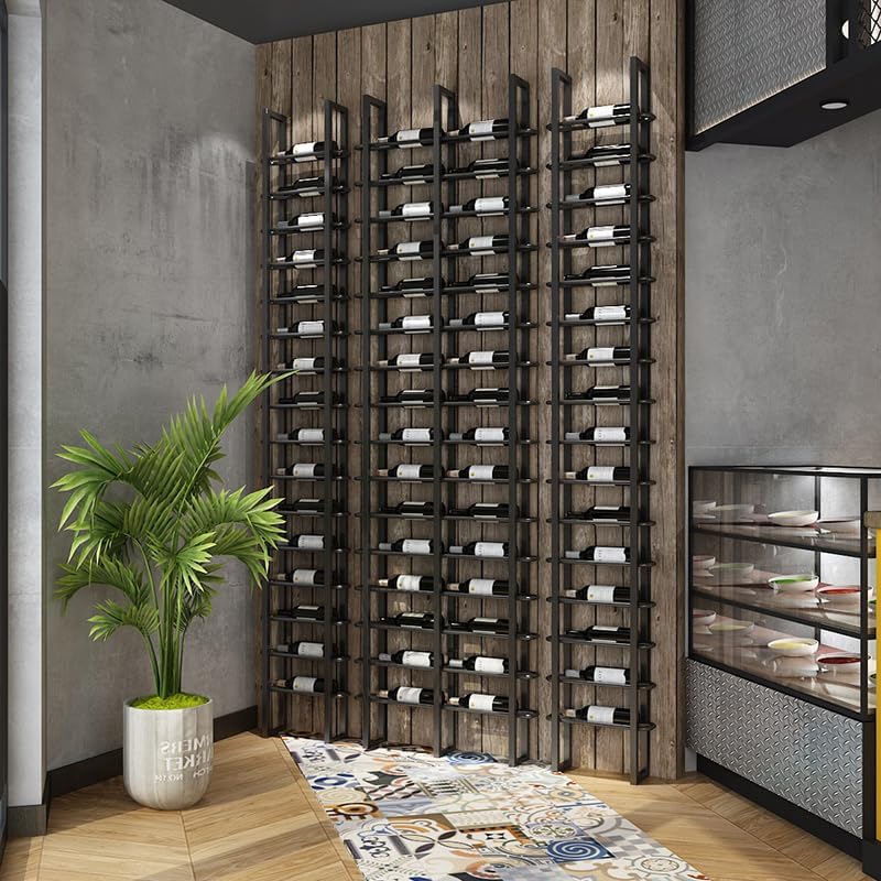 Wine Rack Freestanding Floor, 16 Tier 16 Bottle Capacity Display Holder, Black Industrial Wine Bottle Storage Shelves, for Any Bar, Wine Cellar, Kitchen, Dining Room (Black, 1 Column)