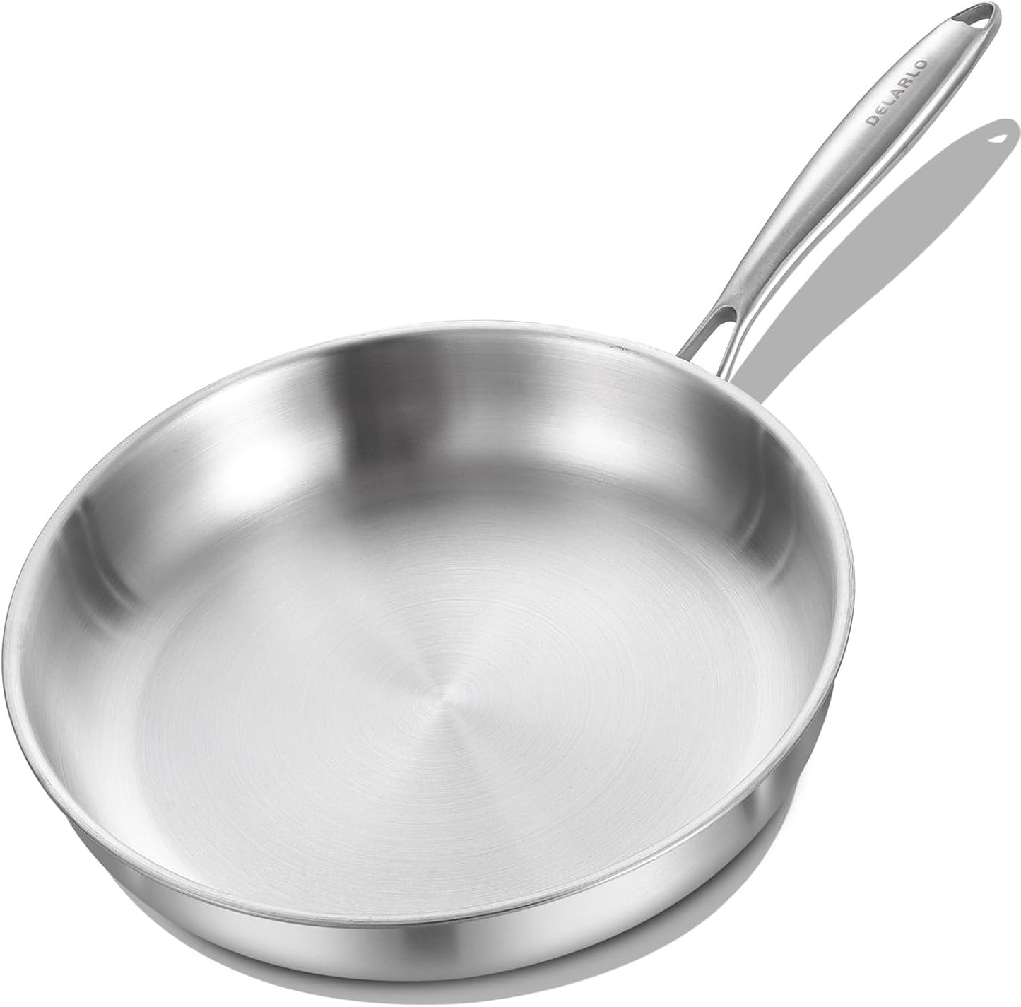 DELARLO Tri-Ply Stainless Steel Skillet, 9 inch Frying Pan, All Stove Compatible Up to 600℉, Fast Even Heat, Steak Pan, Heavy Duty Omelette Pan, Kitchen Small Egg Frying Pan 9in