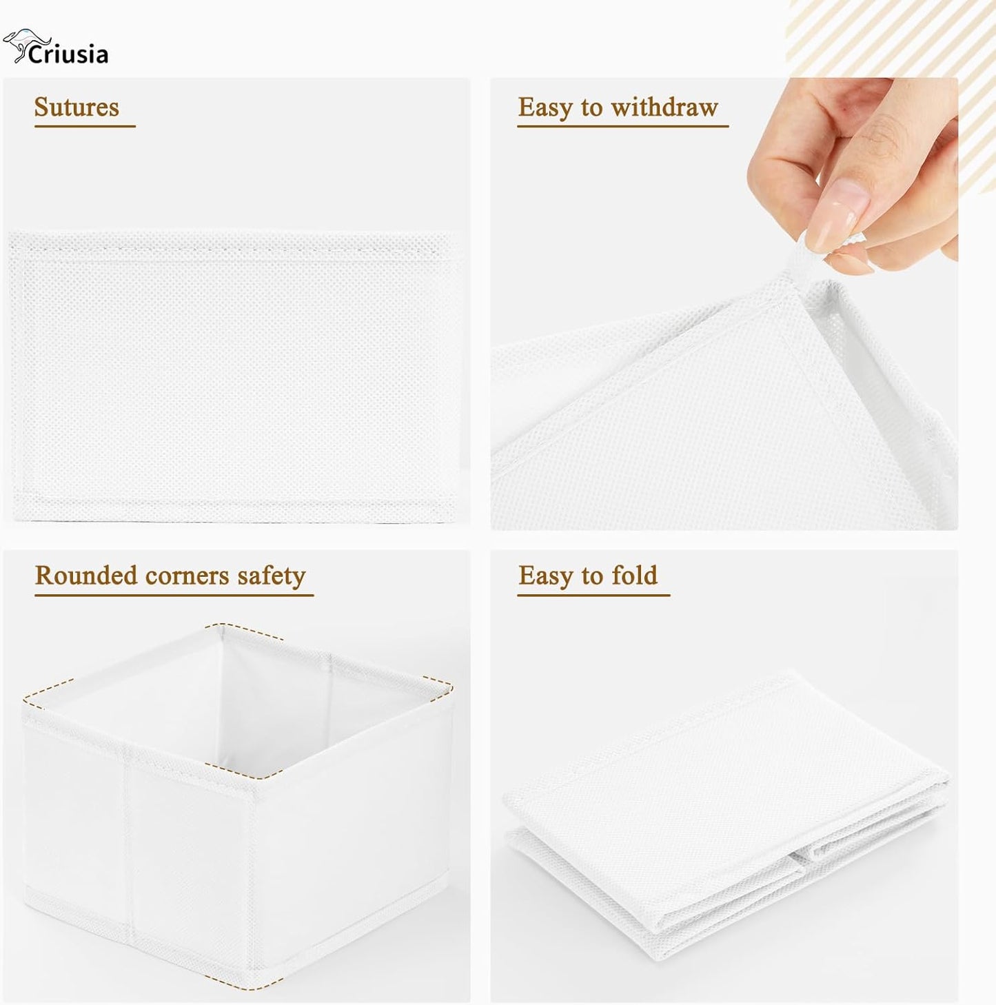 Criusia 15 Pack Drawer Organizer for Clothes, Foldable Dresser Dividers with 3 Sizes, Fabric Storage Bins – White