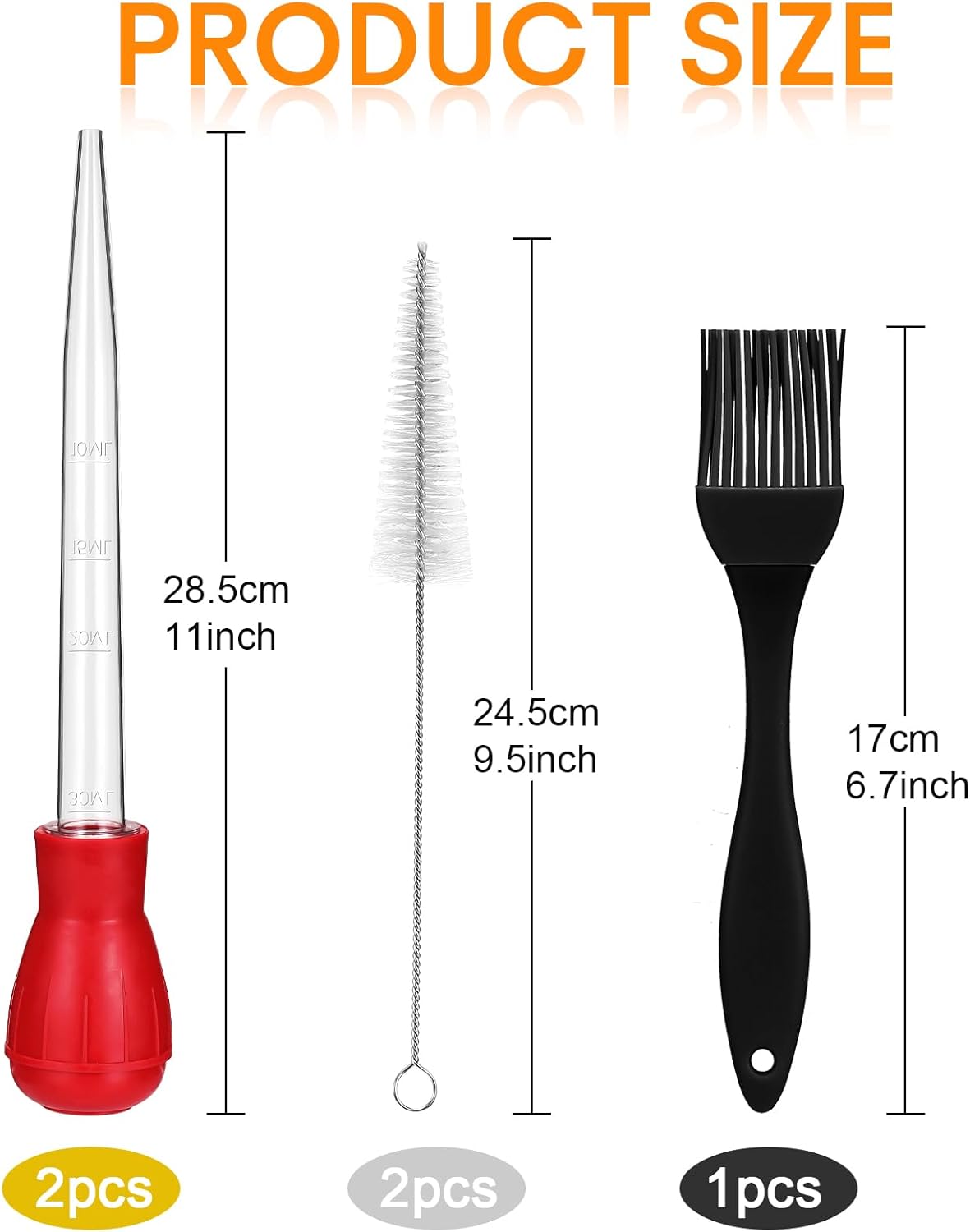 Boao 5 Pieces Nylon Heat-Resistant Turkey Baster Cooking Set Includes Meat Baster, 1 Silicone Basting Brush and 2 Cleaning Brush for BBQ Grill Baking Kitchen Cooking (Black, Red)