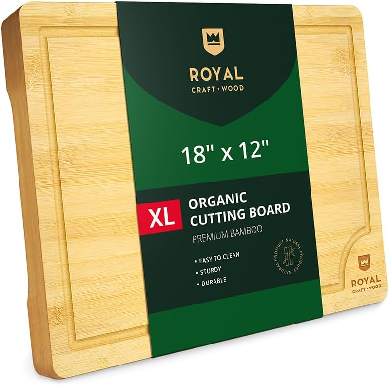 ROYAL CRAFT WOOD Extra Large Cutting Boards for Kitchen Meal Prep & Serving-Bamboo Wood Cutting Board with Deep Juice Groove - Charcuterie & Chopping Butcher Block for Meat - Gadgets Gift (XL 18x12")
