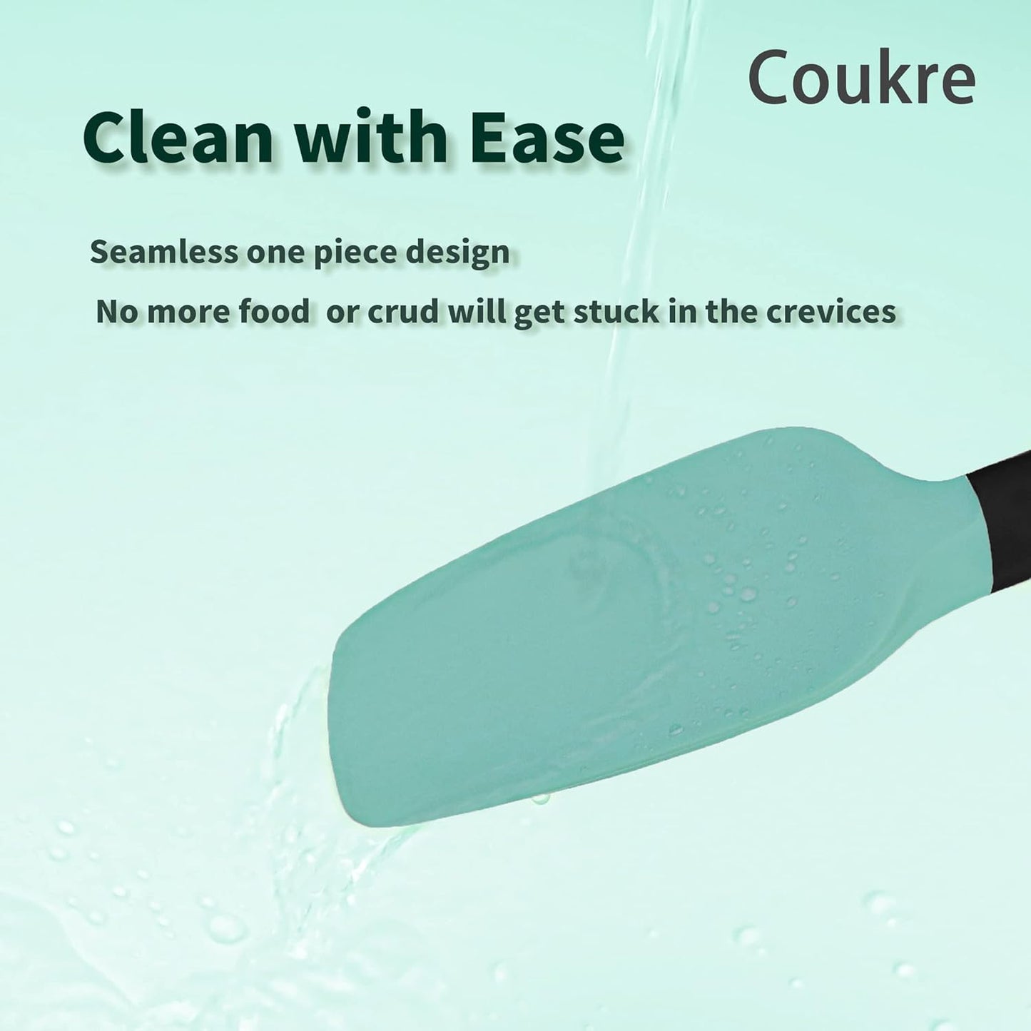 Coukre Silicone Spatula Set of 5,High Temperature Resistant, Food Grade Silicone, Dishwasher Safe, for Baking, Cooking (Aqua Green Black, Split-type)