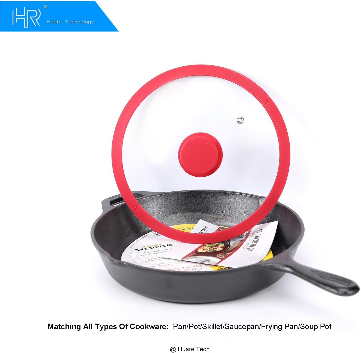 Silicon Glass Lid for Pot,Pan,Skillet Fits 8.5"(22CM) Cookware Silicon lid Dishwasher Safe, Replacement Lid Vented Tempered Glass with Heat Resistant Silicone Rim By HR Huare Technology, Red,1 Pack