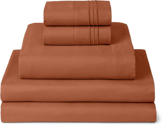 Mellanni Split King Sheets Set - 5 PC Iconic Collection Bedding - Hotel Luxury, Extra Soft, Cooling Bed Sheets - Wrinkle, Fade, Stain Resistant (Split King, Terracotta)